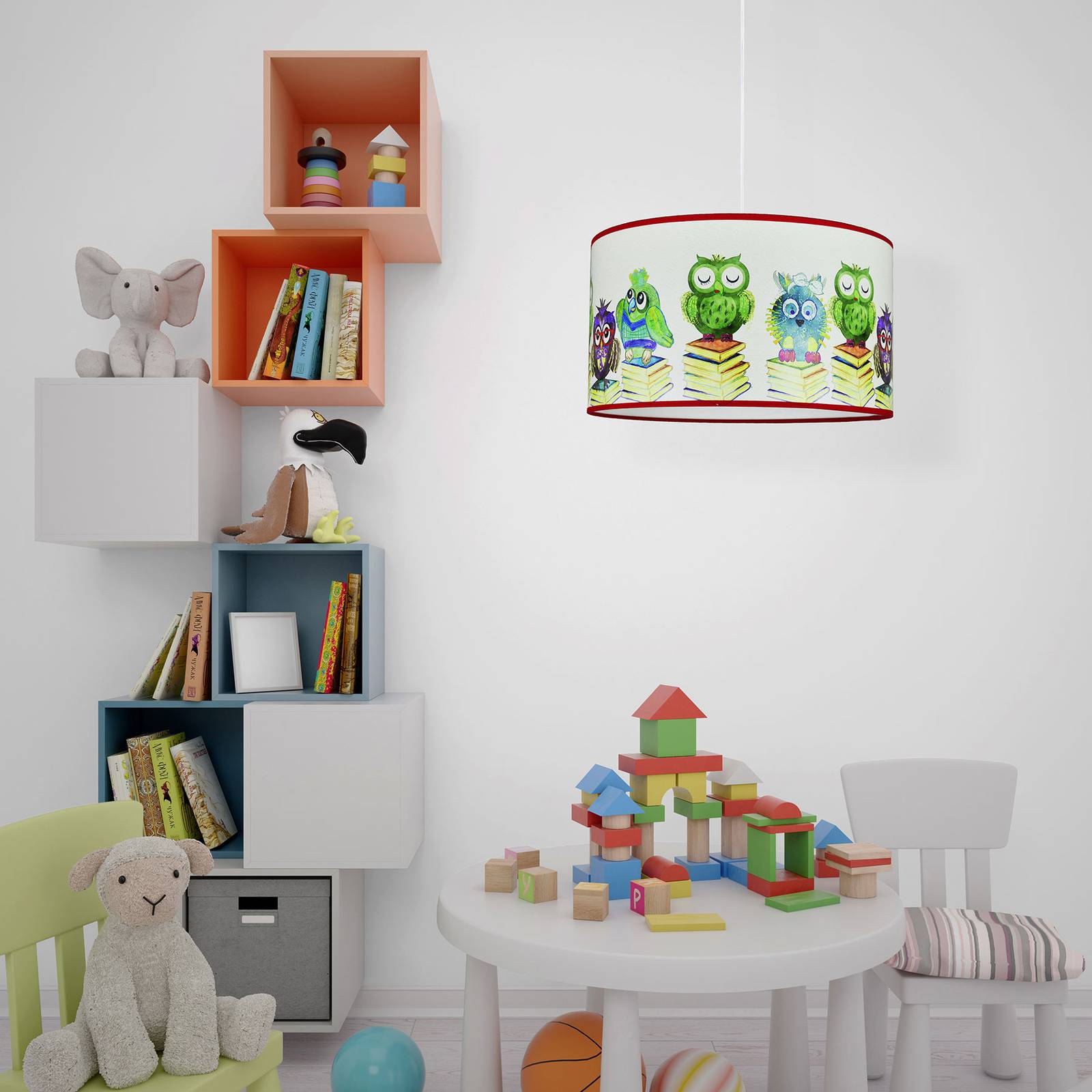 Lampa wisząca Owl, kolorowe motywy sowy