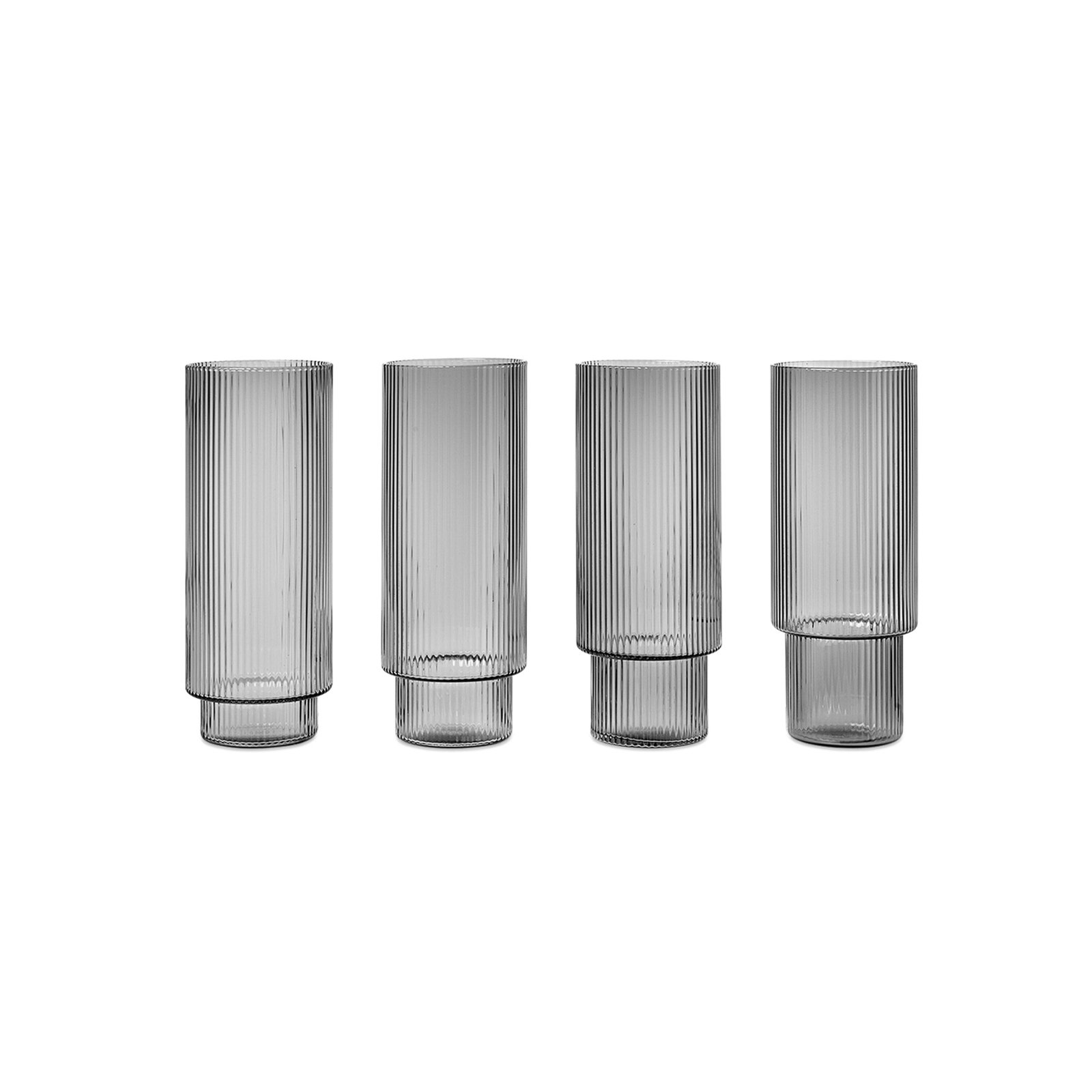 Ripple Long Drink Glasses Set of 4 Smoked Grey - Ferm Living
