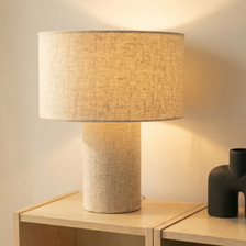 Elfie pöytävalaisin, beige, E27, Ø 35 cm, pellava - Lindby - Olohuone - Skandinaavinen - Kangas / tekstiili - Yksilamppuinen