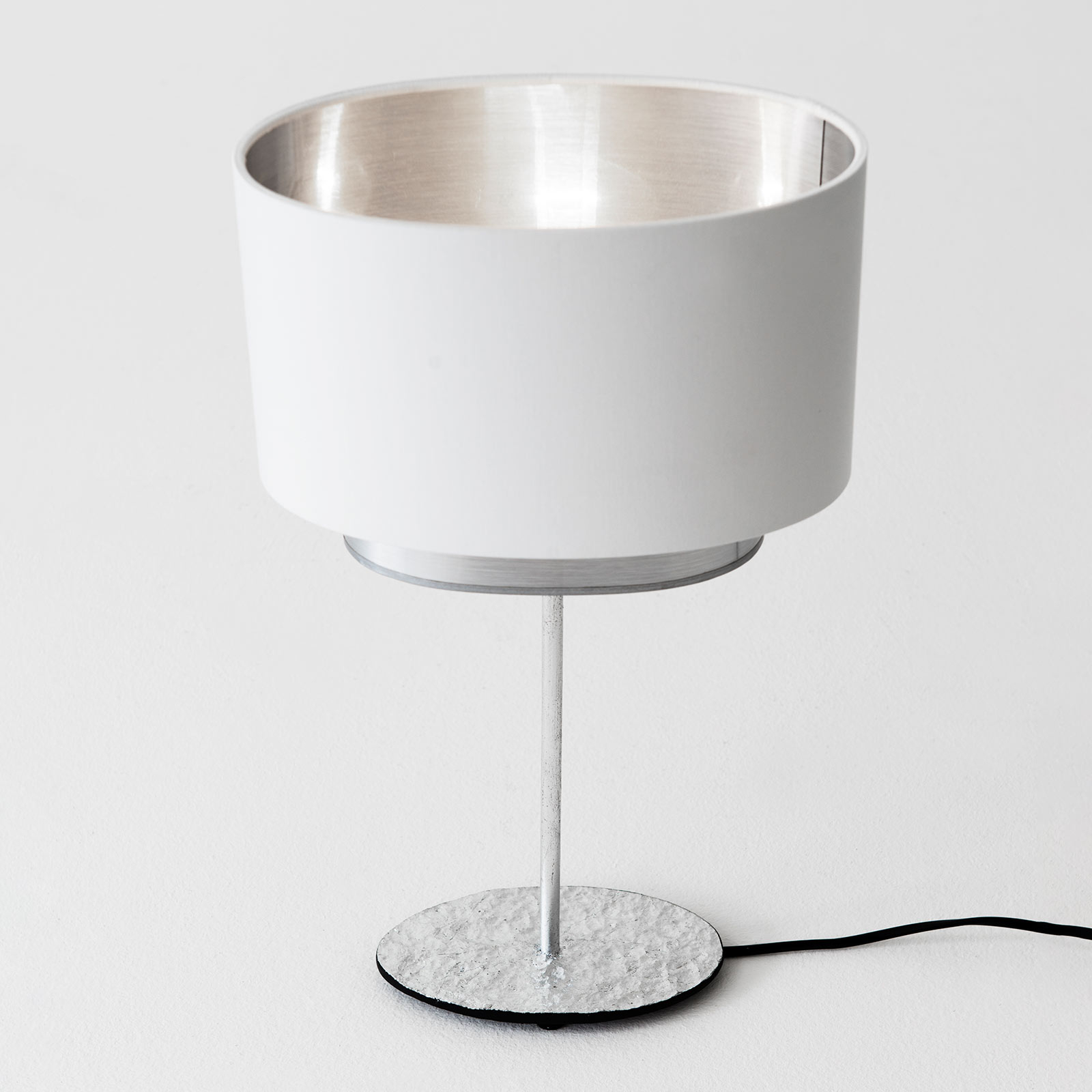 Lampe table Mattia ovale, double, blanche/argentée