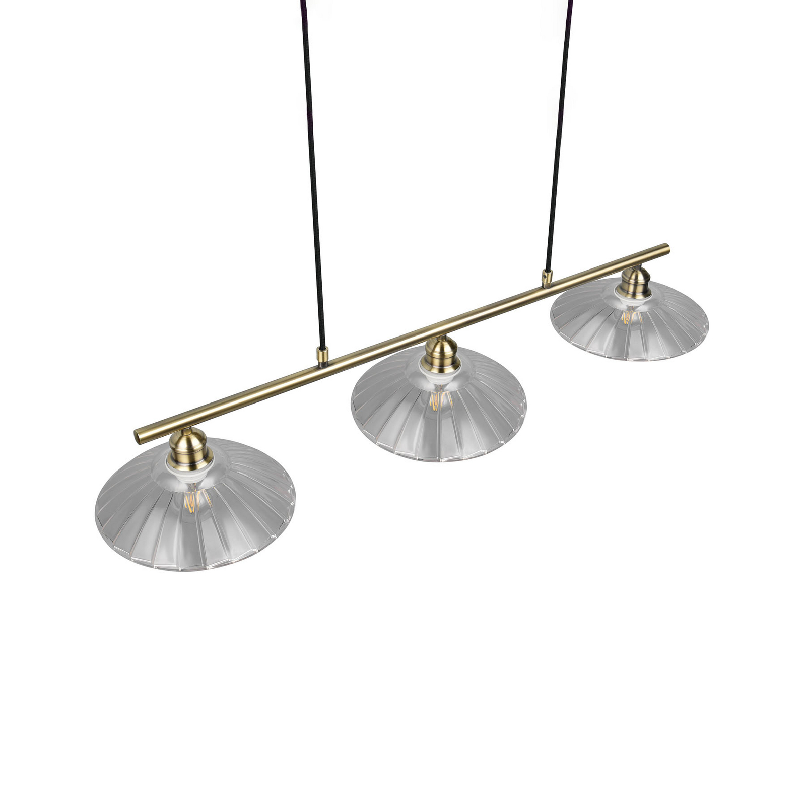 Висяща лампа Eluna, прозрачна/старинна месинг, 100 см стъкло/метал 3-крилна.