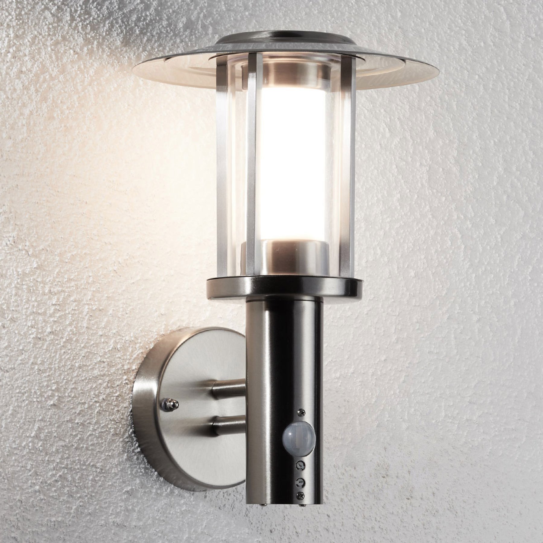 Lindby Gregory LED outdoor wall lamp, steel, sensor, stainless steel, polycarbonate, 5 W, energy efficiency: A+, W: 20 cm, H: 30.3 cm