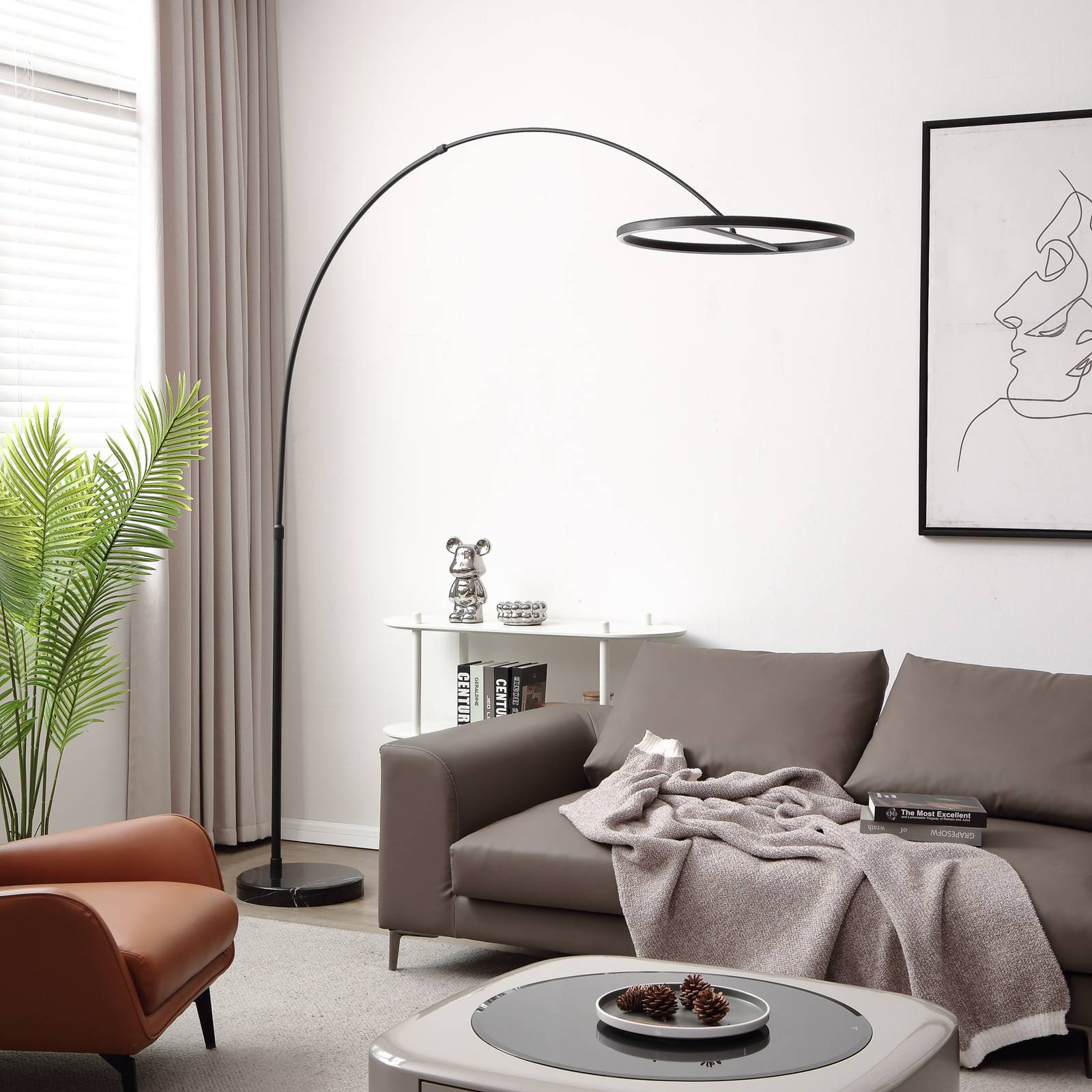 Lucande Virvera lampadaire arqué LED, ronde, noire