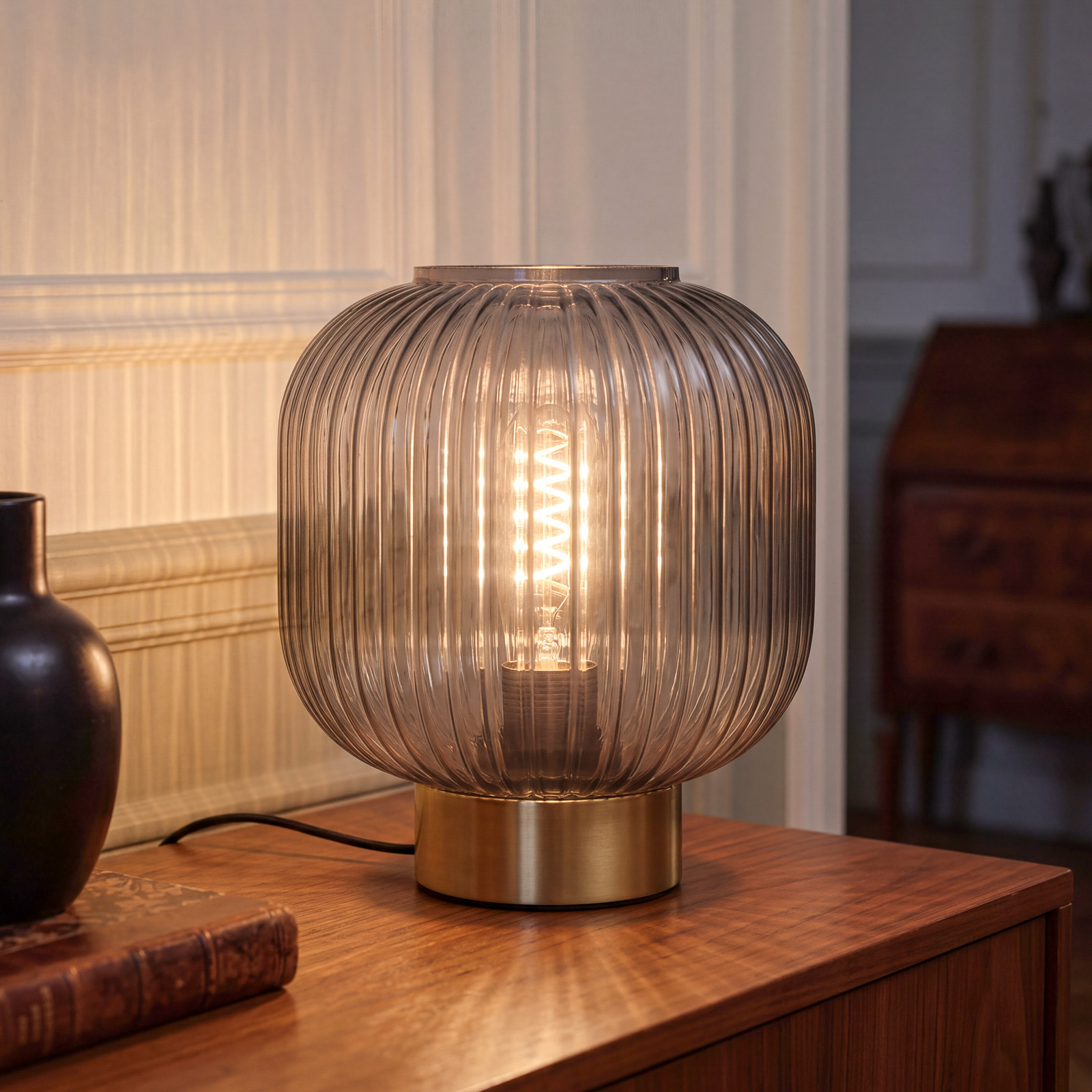 Настолна лампа OSRAM Decor Groovie, сива, височина 22 см, стъкло, E27