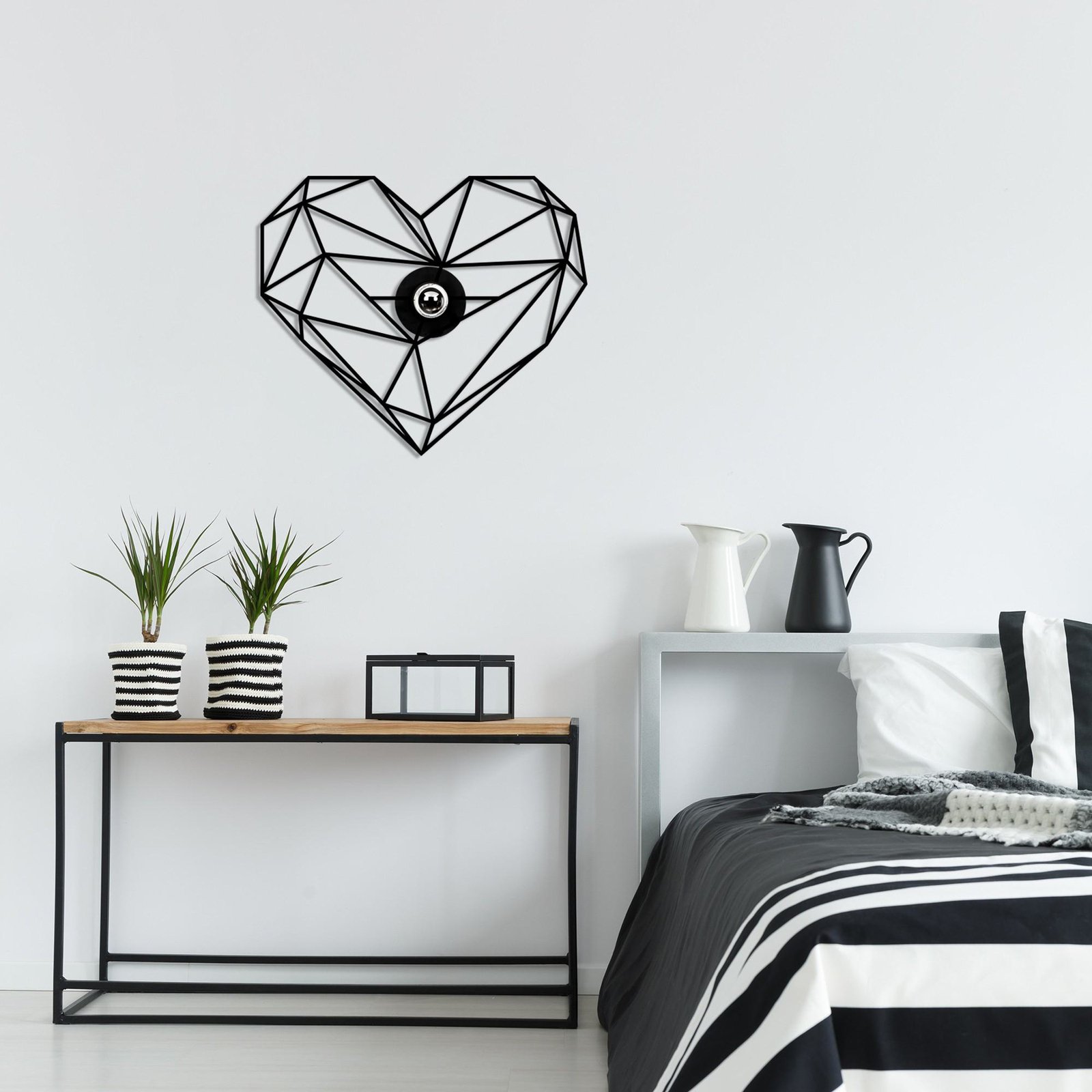 Wall light W-046, black, heart design, MDF wood laser cut