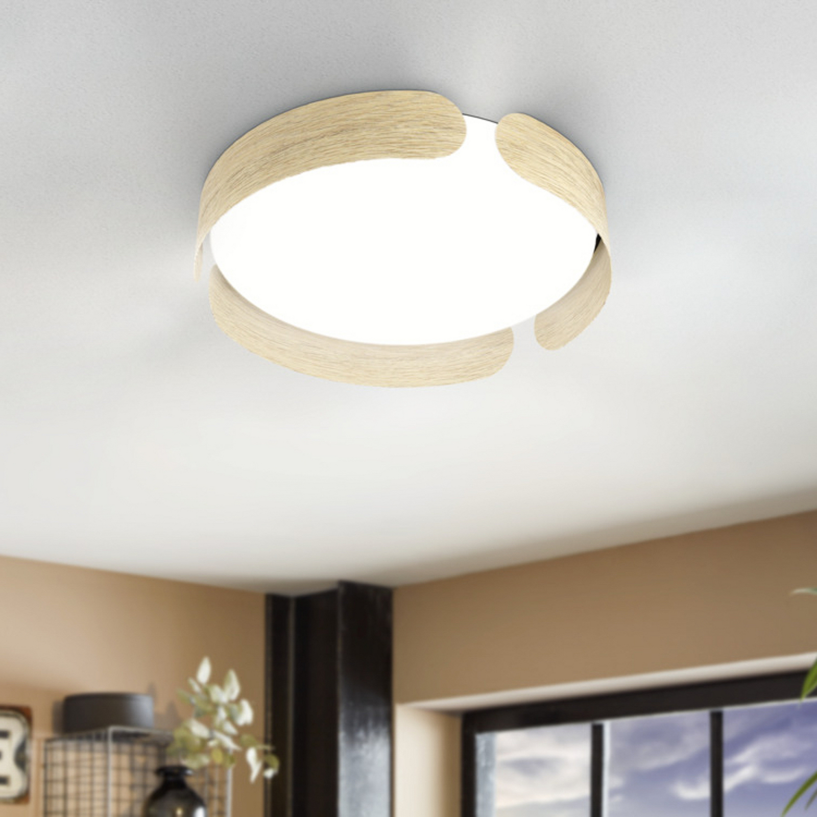 Plafonnier LED EGLO VALCASOTTO, bois, Ø 37 cm, 3 000 K