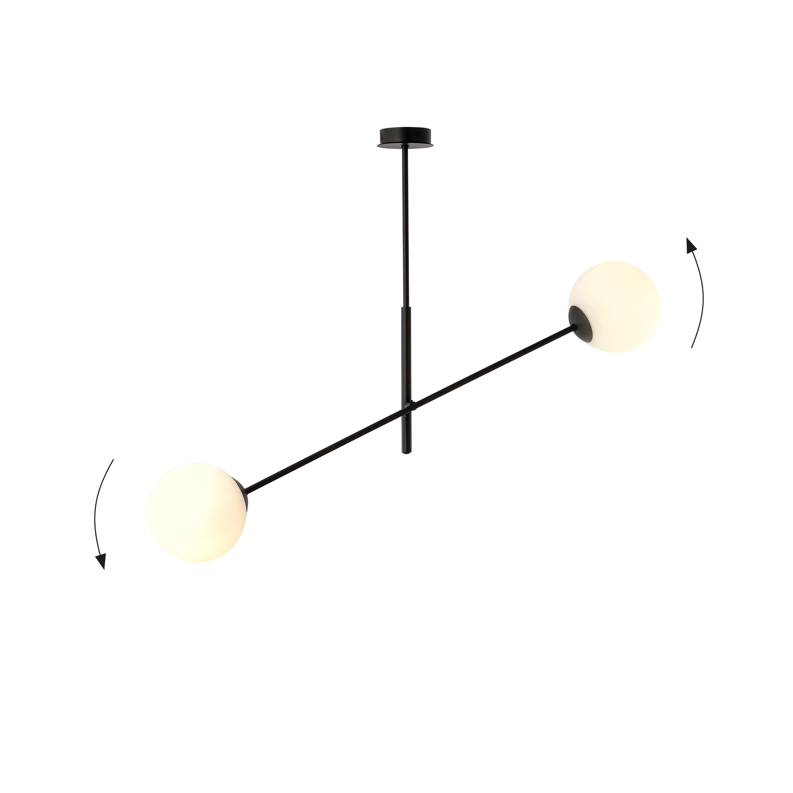 Plafondlamp Lineair, zwart/opaal, 2-lamps