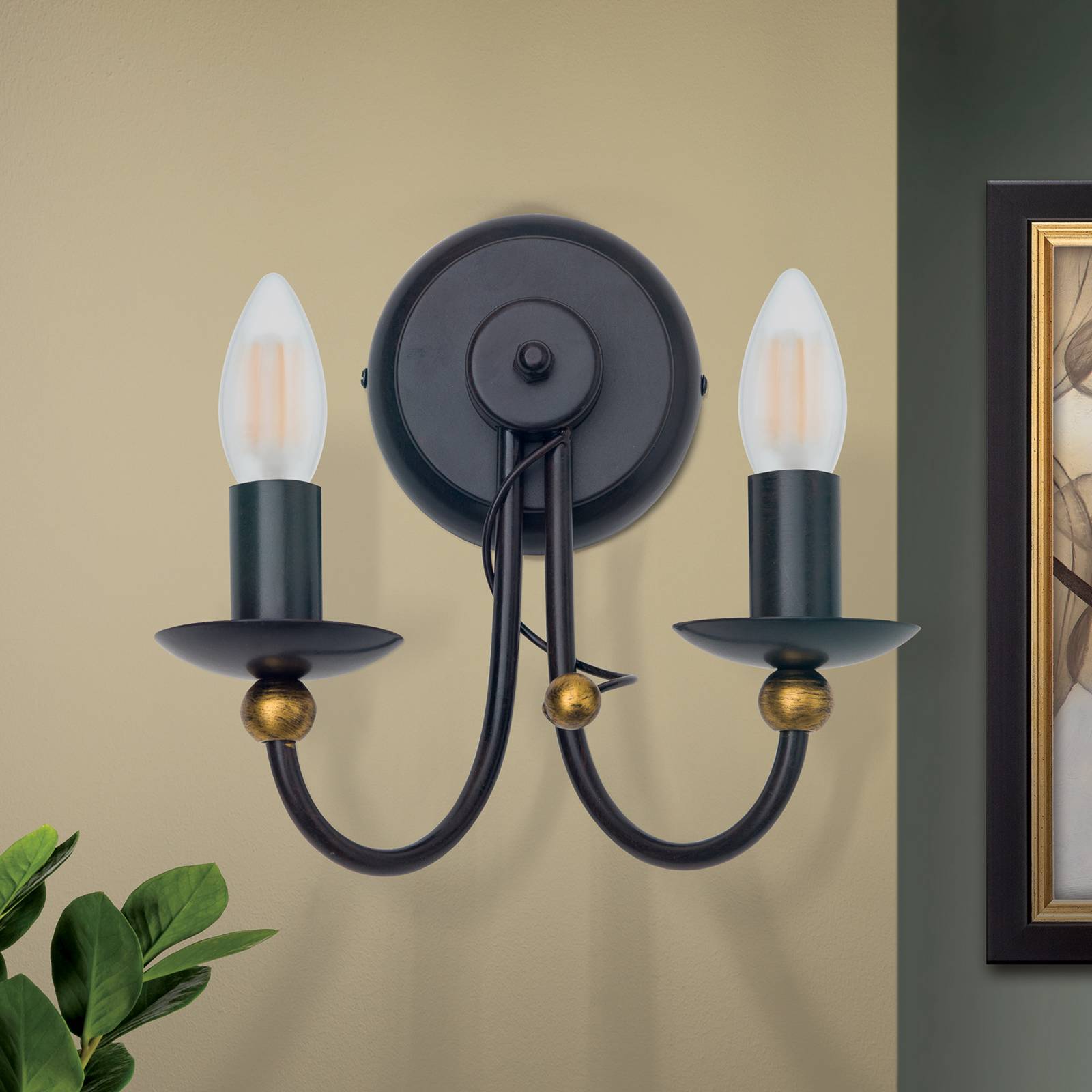 2-punktowa lampa ścienna GARDA w stylu dworkowym