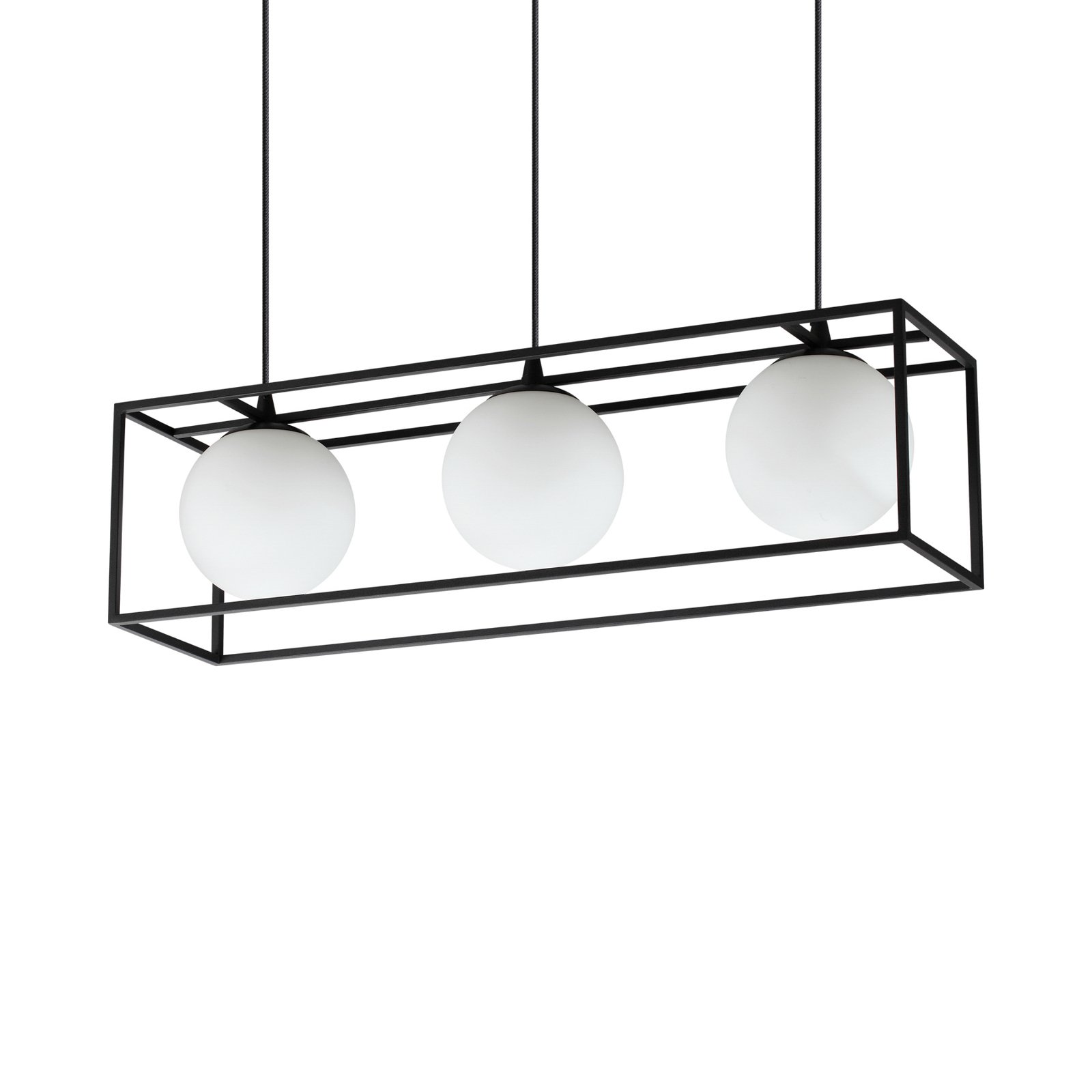 Ideal Lux hanging light Lingotto, 3-bulb, one cage, black