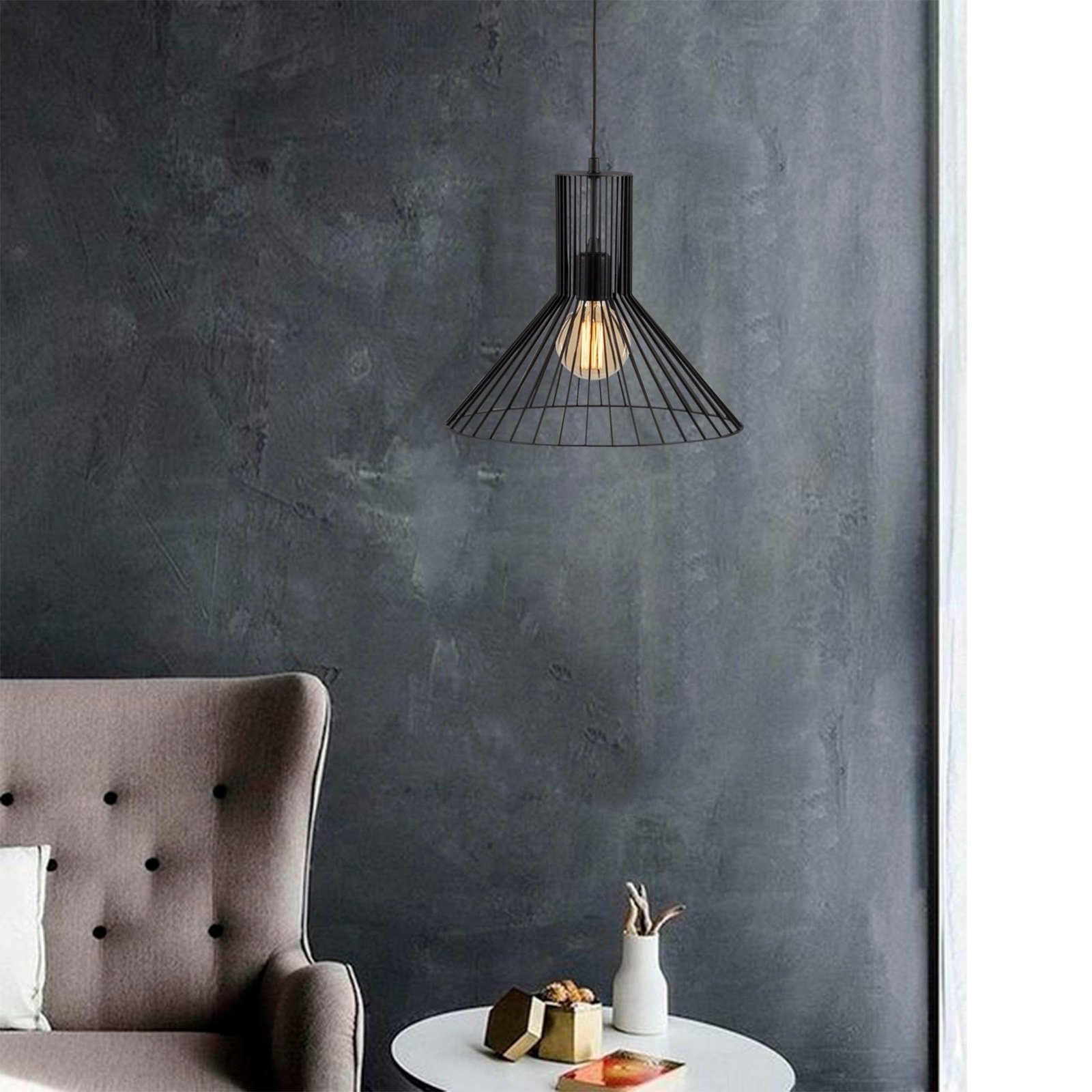 Fellini MR-757 pendant light, black, metal, Ø 38 cm