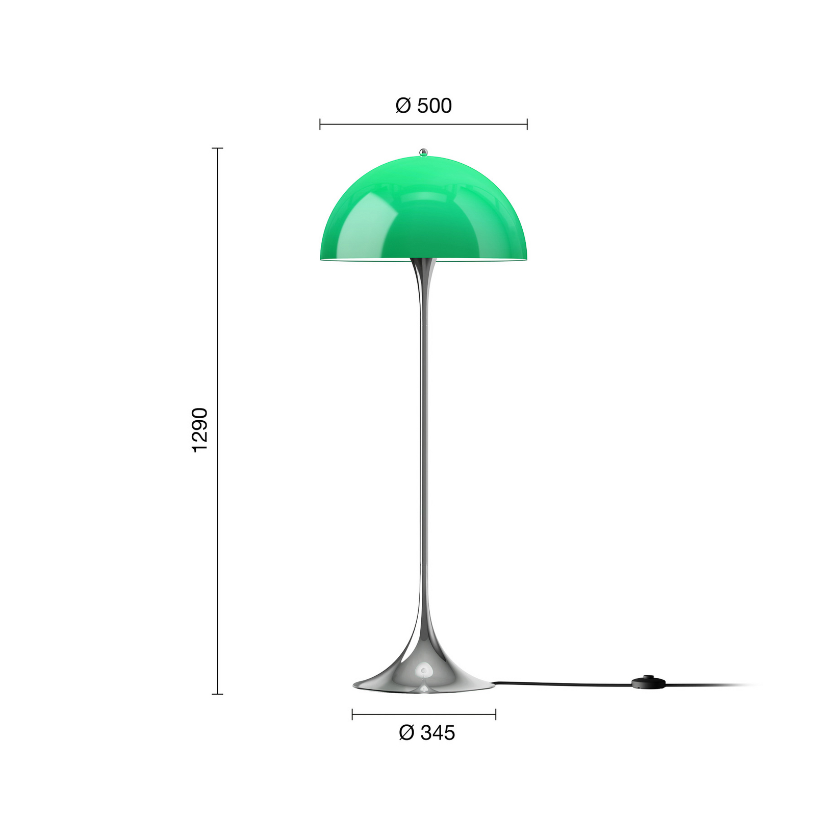 Louis Poulsen Panthella -maavalaisin, vihreä/kromi, korkeus 129 cm
