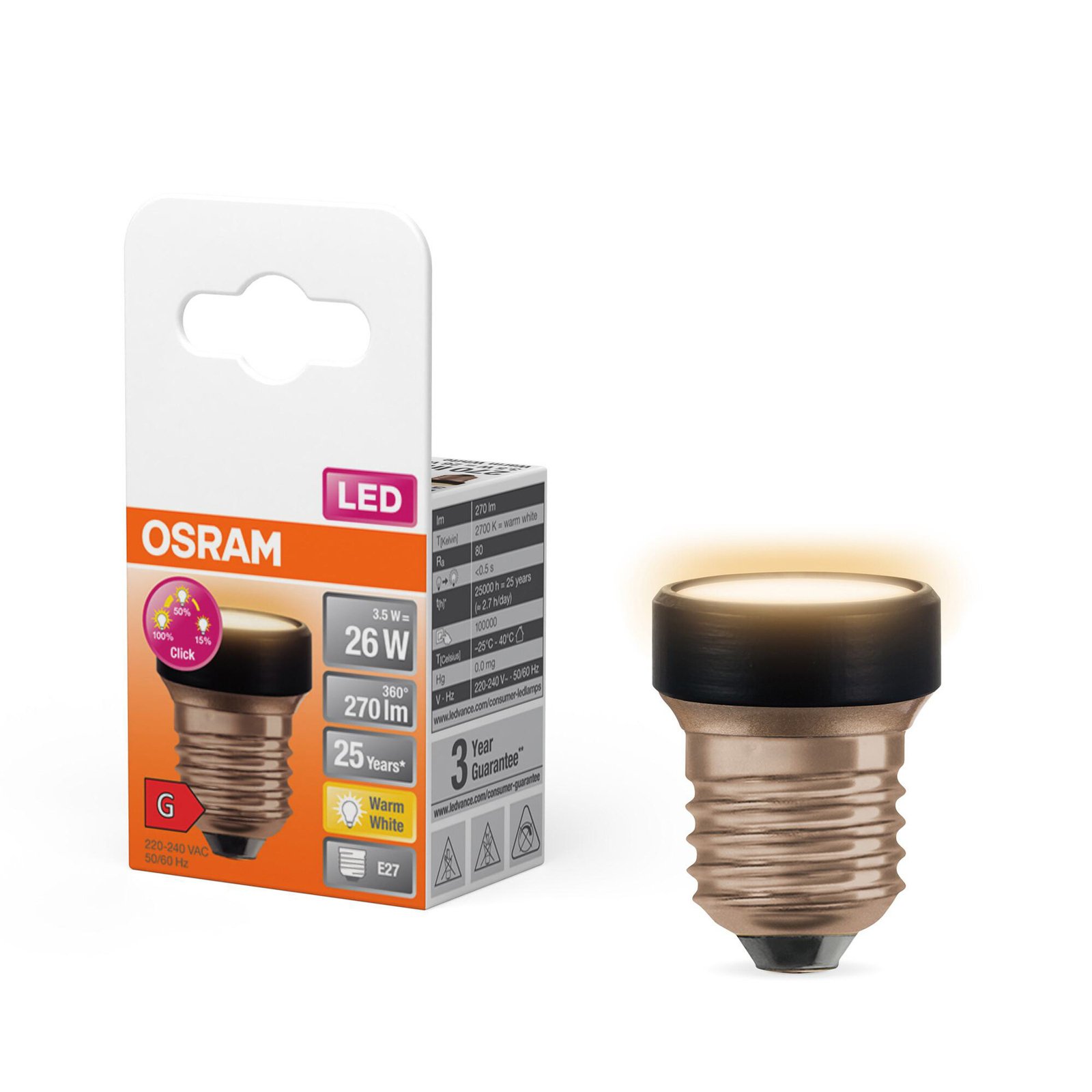 OSRAM LED Star Flat E27 3.5W 2,700K 3-step dimmable interchangeable ring