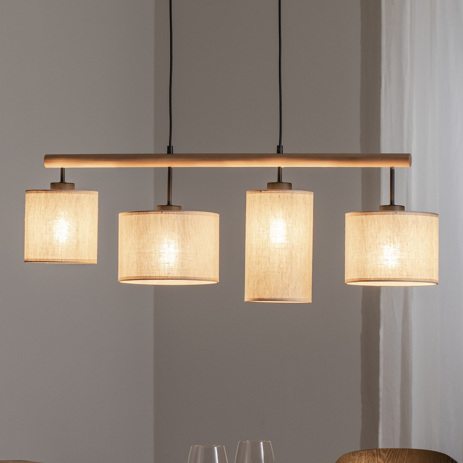 TK Lighting Lampă suspendată Deva Nature 4 becuri textil - Camera de zi / sufragerie - Scandinavă - bej lemn deschis negru
