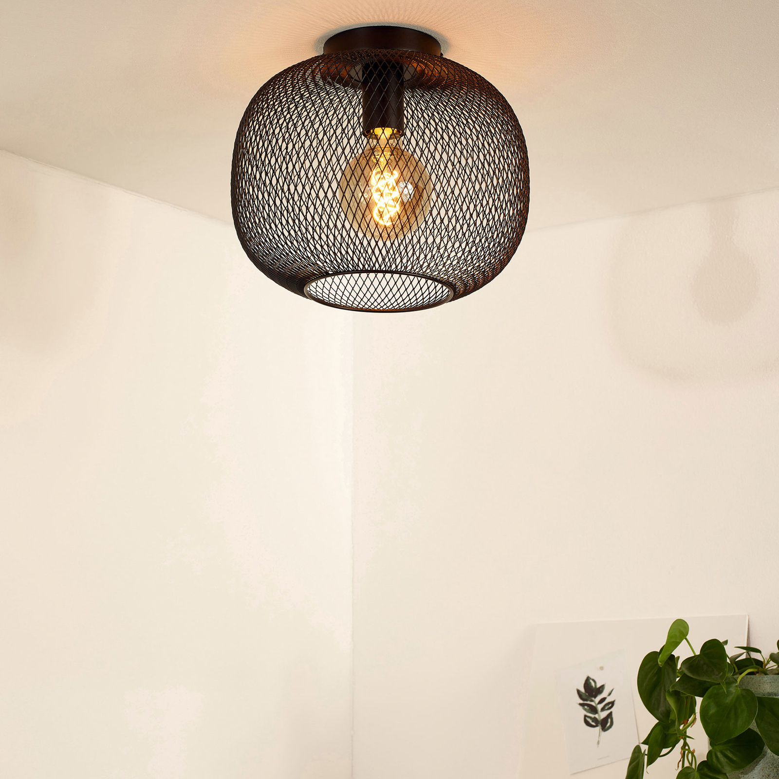Mesh-loftslampe, rund, Ø 30 cm, sort