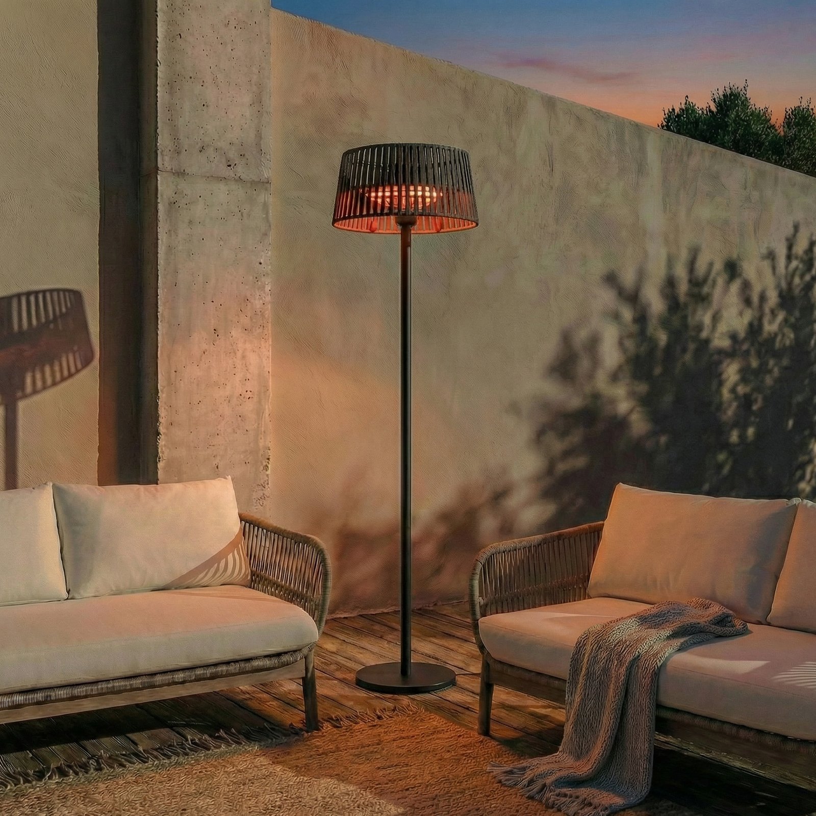 Lucande Calor infrared patio heater, black, height 200 cm