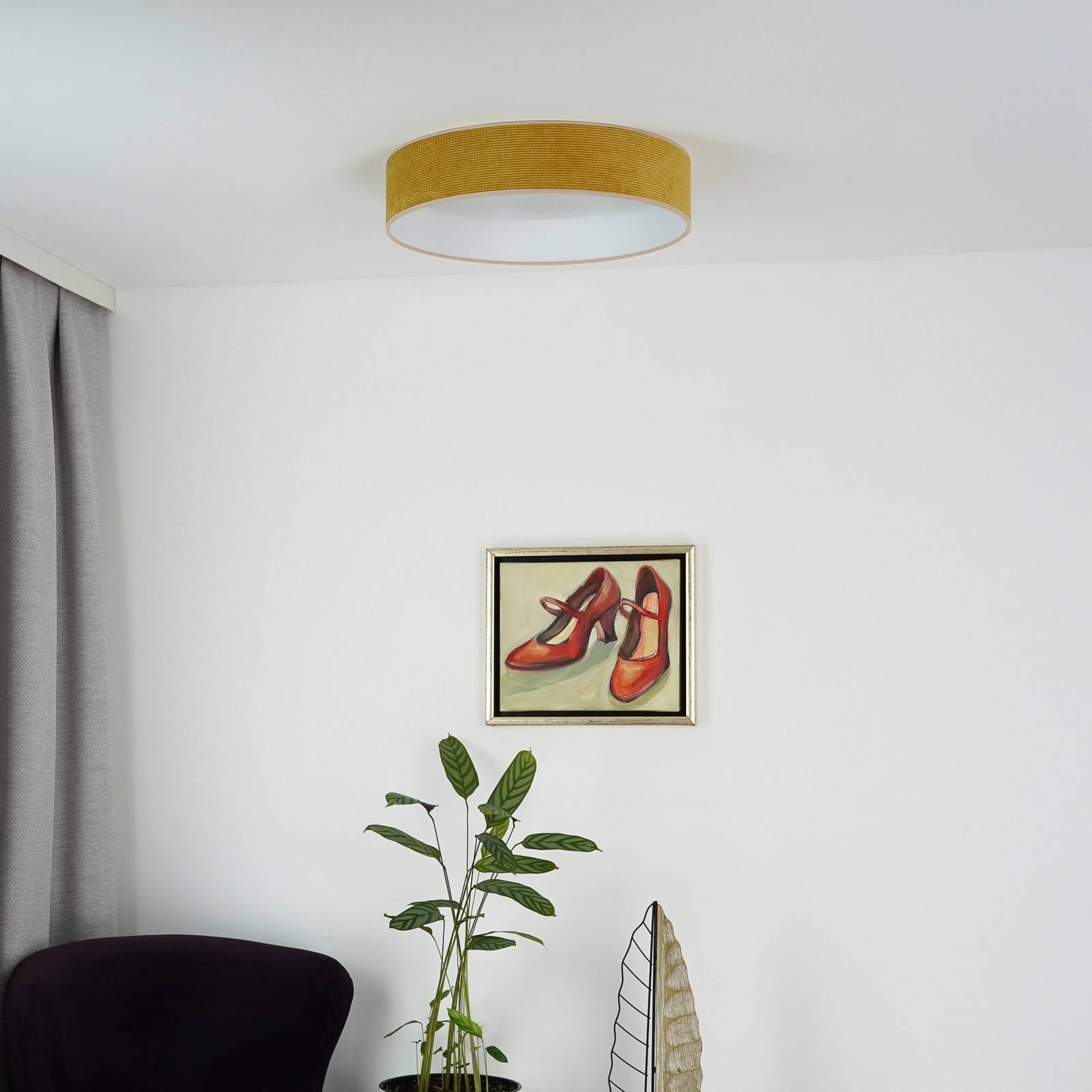 Lampa sufitowa LED Plafon, musztardowy żółty, tkanina, Ø 45 cm, 3-stopniowa