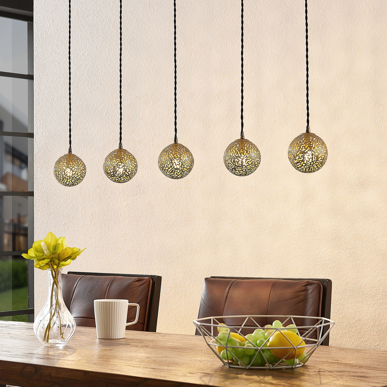 Lucande Zale hanging light, angular, 5-bulb