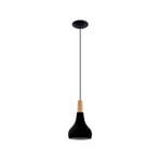 Sabinar hanging light, 1-bulb, black, wood detail