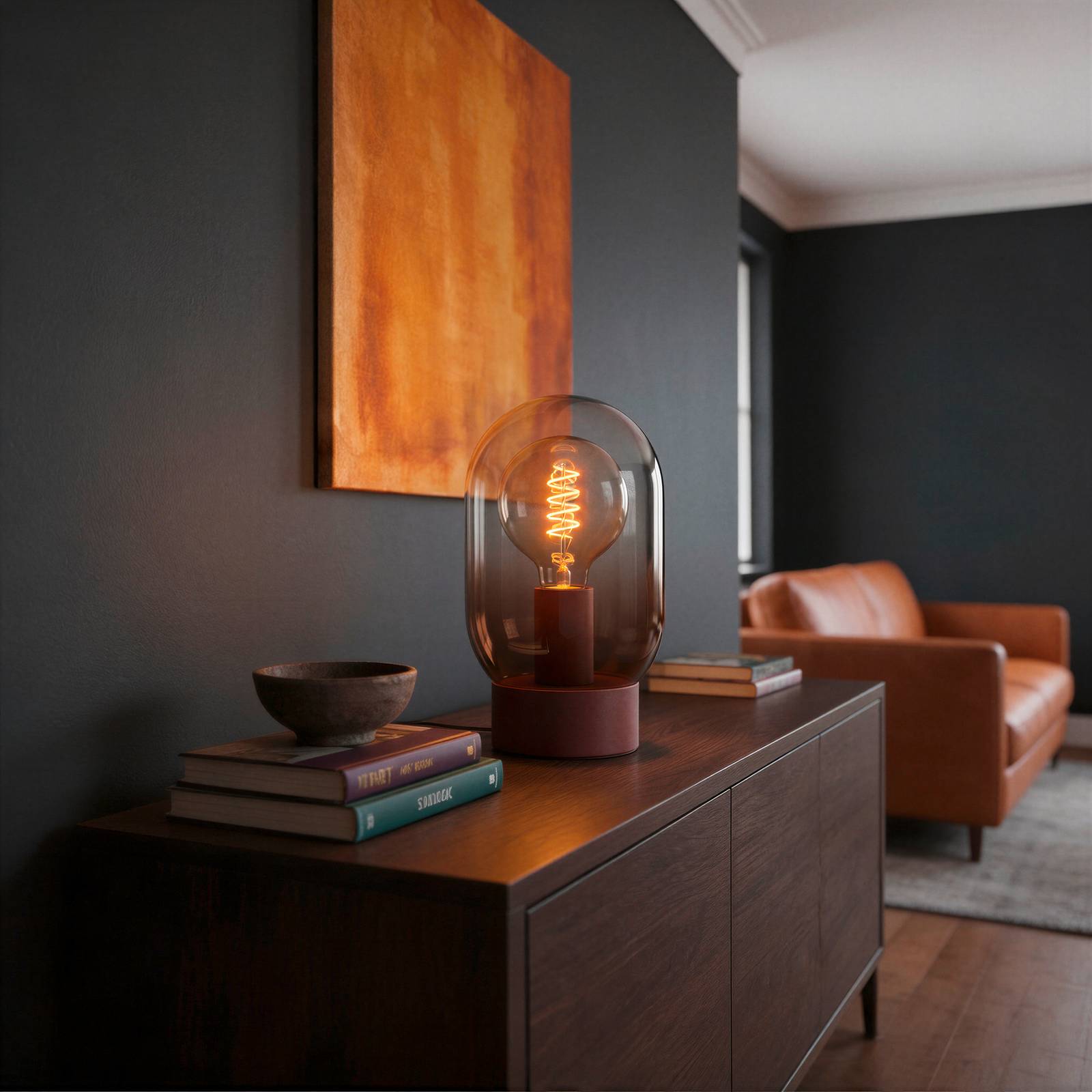 EGLO Tafellamp Lequile, bruin, glas, metaal, E27, hoogte 25,7 cm