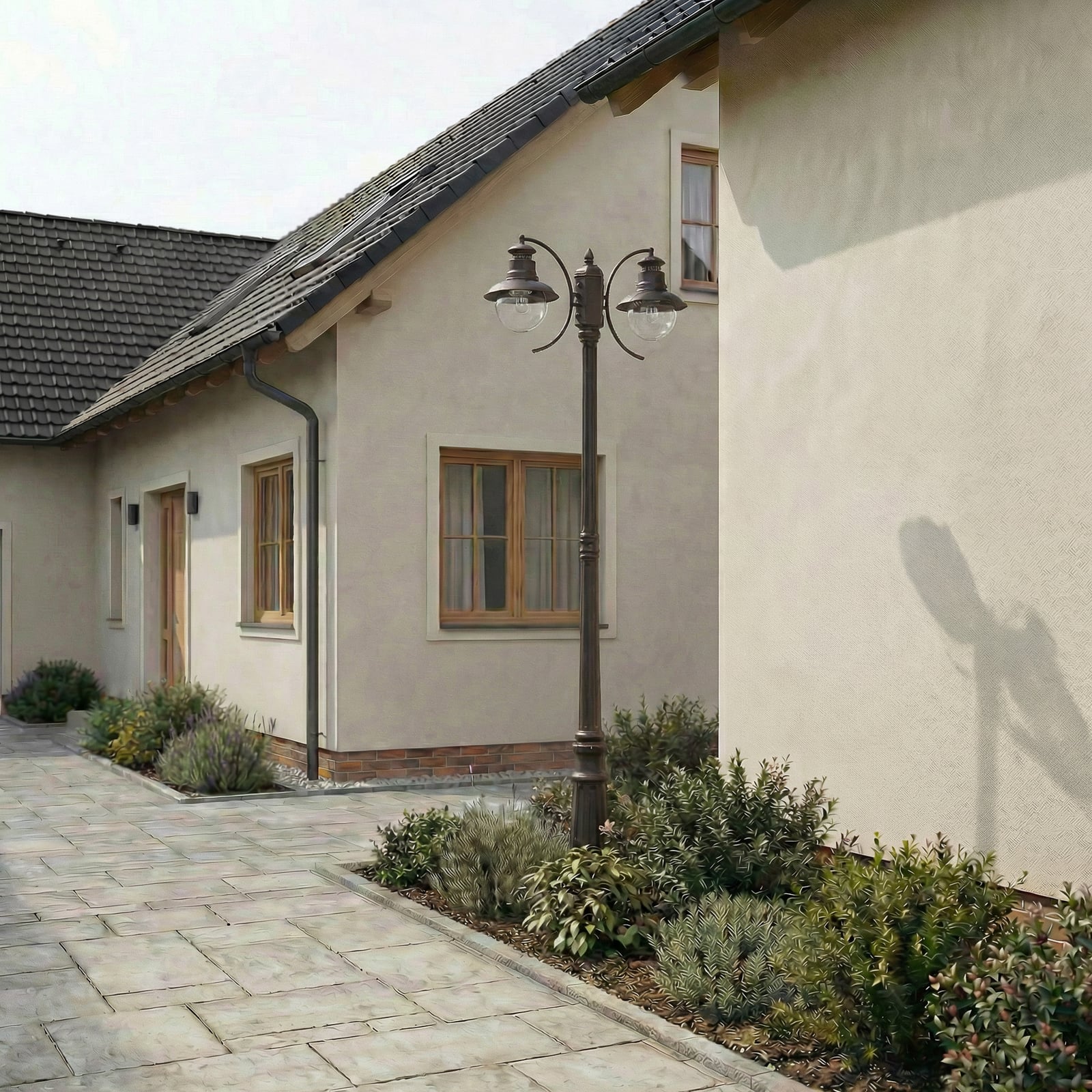 Lampada da esterno Lindby Eddie, 198 cm, ruggine, metallo, IP44, E27