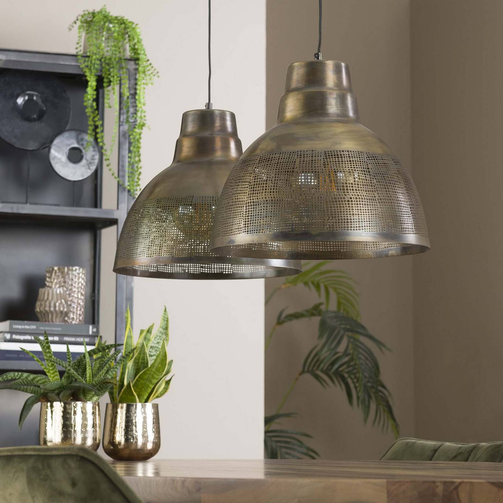 Lampa wisząca Sargona, 2-punktowa, antyczny brąz, metal, E27