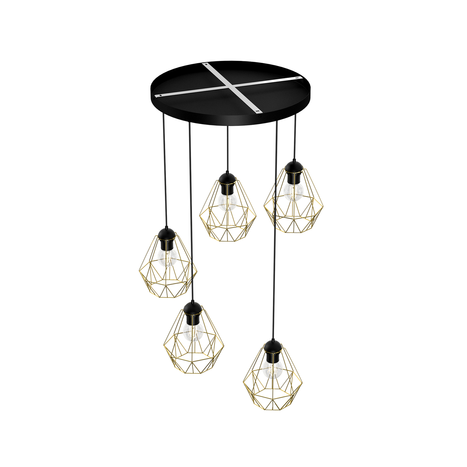 Jin hanglamp, zwart/messing, 5-lamps, rond