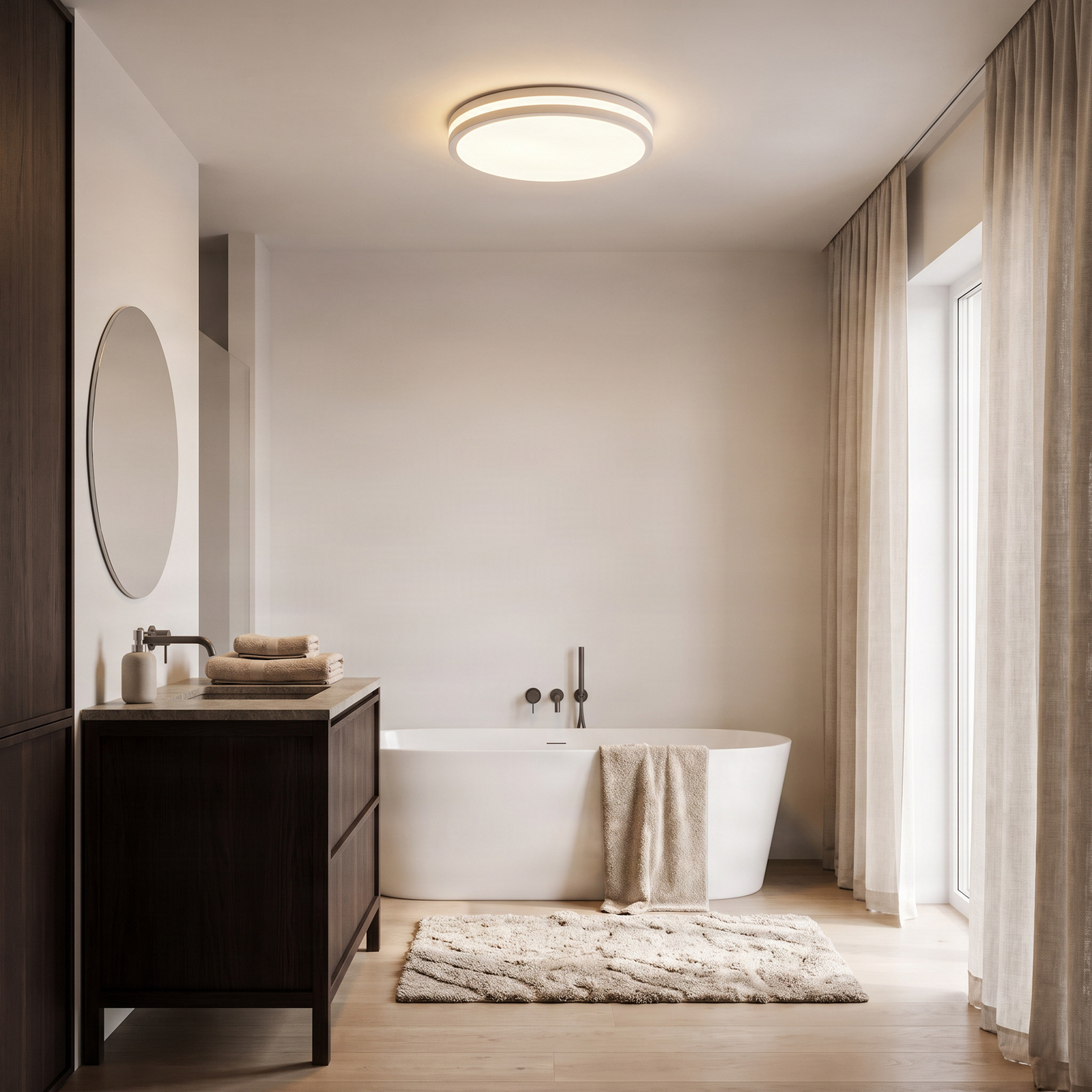 Arnim LED plafondlamp, wit, kunststof, Ø 49cm, IP44