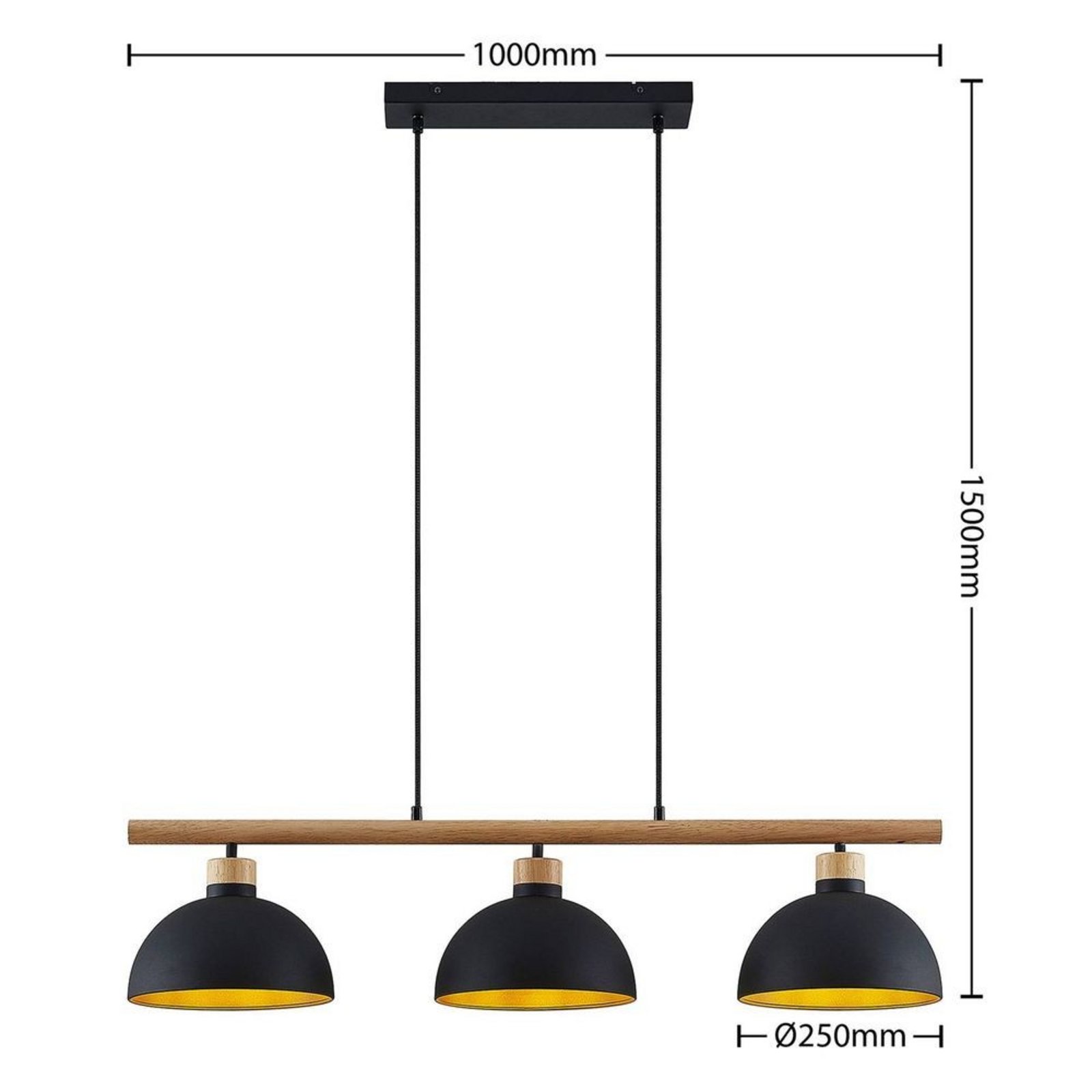 Tirzana 3 Visilica Crna/Light Drvo - Lindby