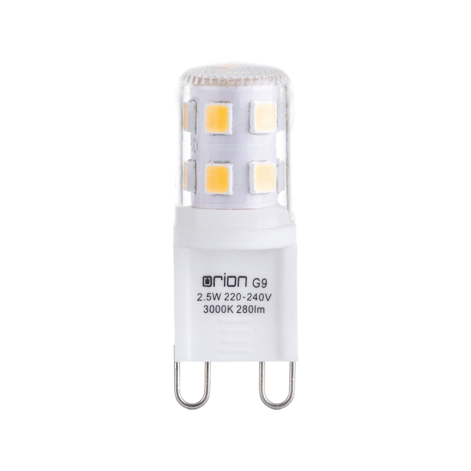 Bi-pin LED bulb, clear, G9, 2.5 W, 3,000 K, 280 lm