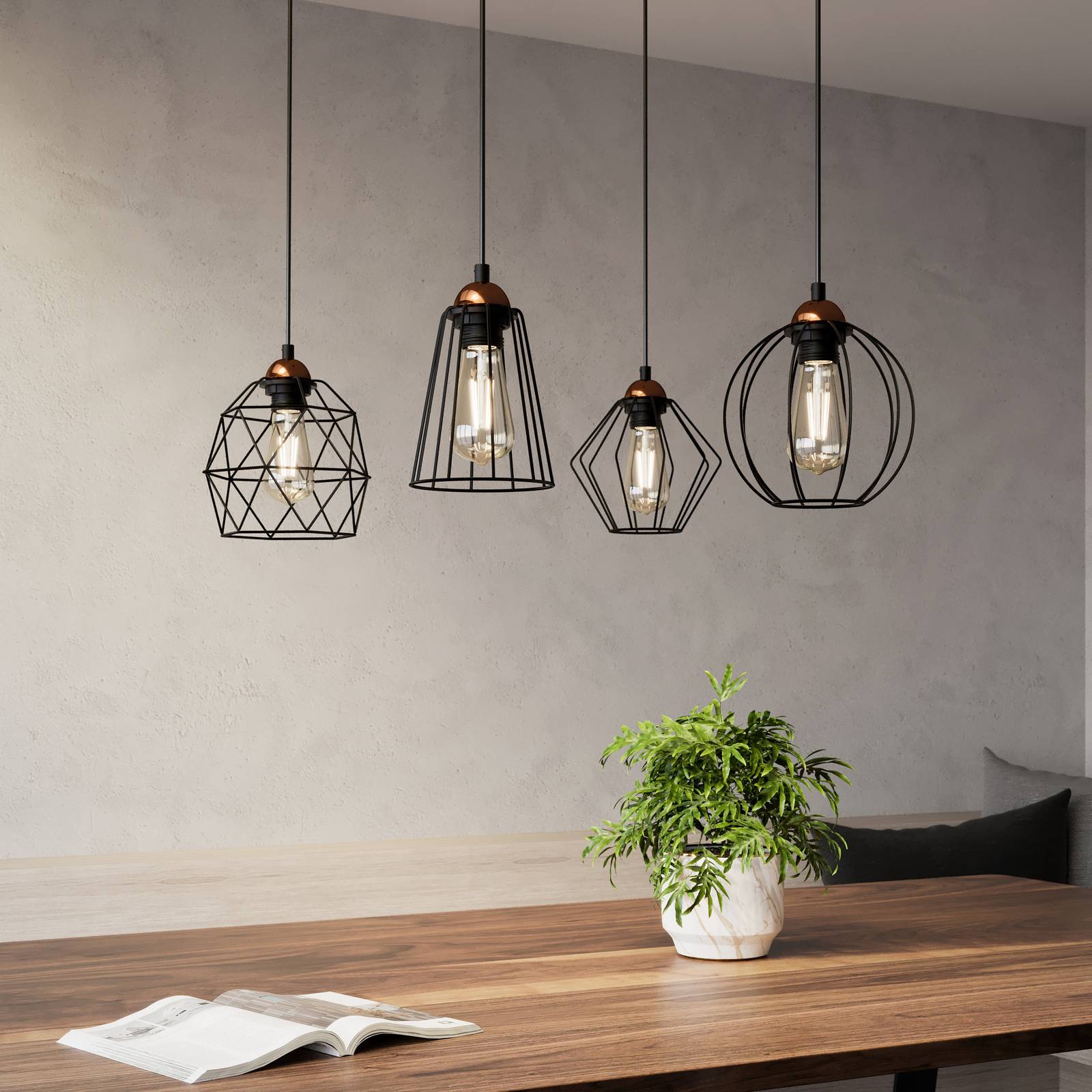 TK Lighting Suspension Galaxy avec quatre abat-jour cages