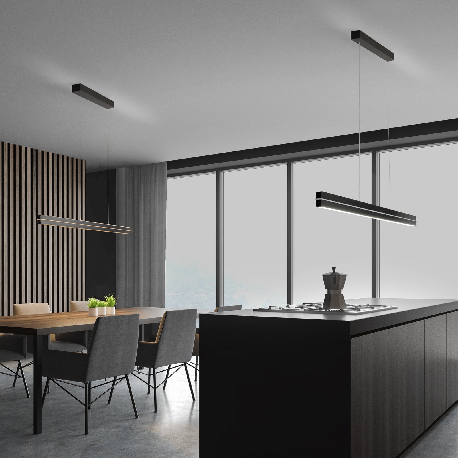 Candeeiro suspenso LED Bopp Switch, preto, comprimento 118 cm, metal