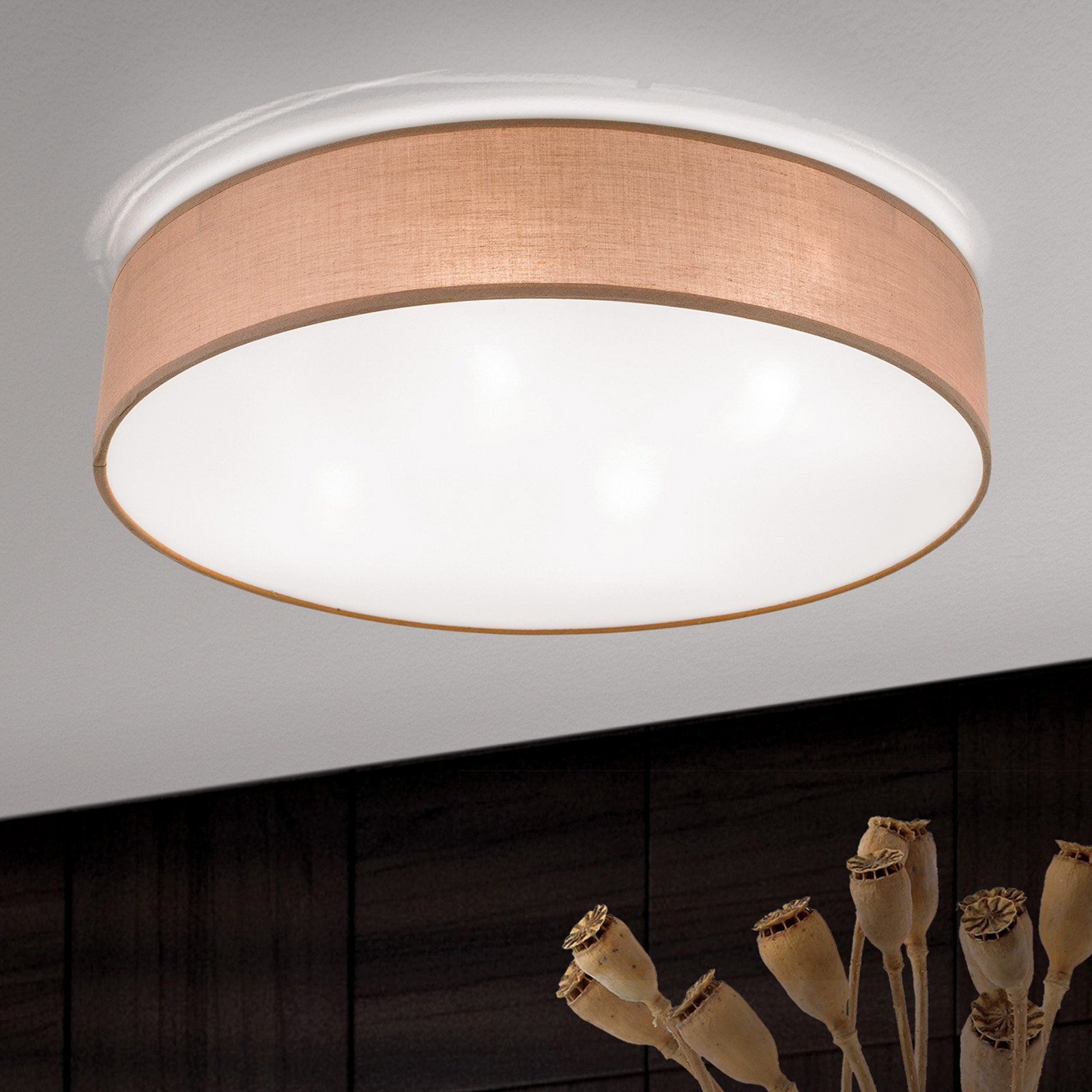ORION Plafonieră Ufo cu abajur de in maro - Camera de zi / sufragerie - modern - Țesătură / Textil
