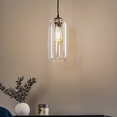 Lampada a sospensione Kaja con paralume in vetro lungo, trasparente