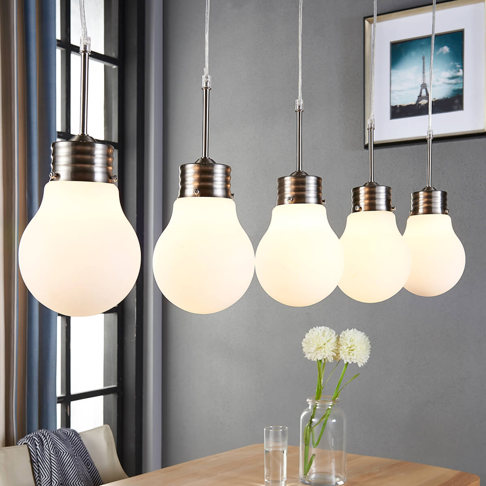 Lindby hängande lampa Bado, 5-ljus, metall, glas, E14, 100 cm