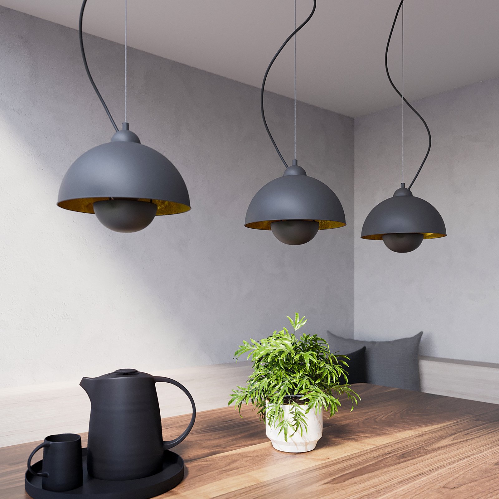 Gretja 3 Hanglamp Black/Gold - Lindby