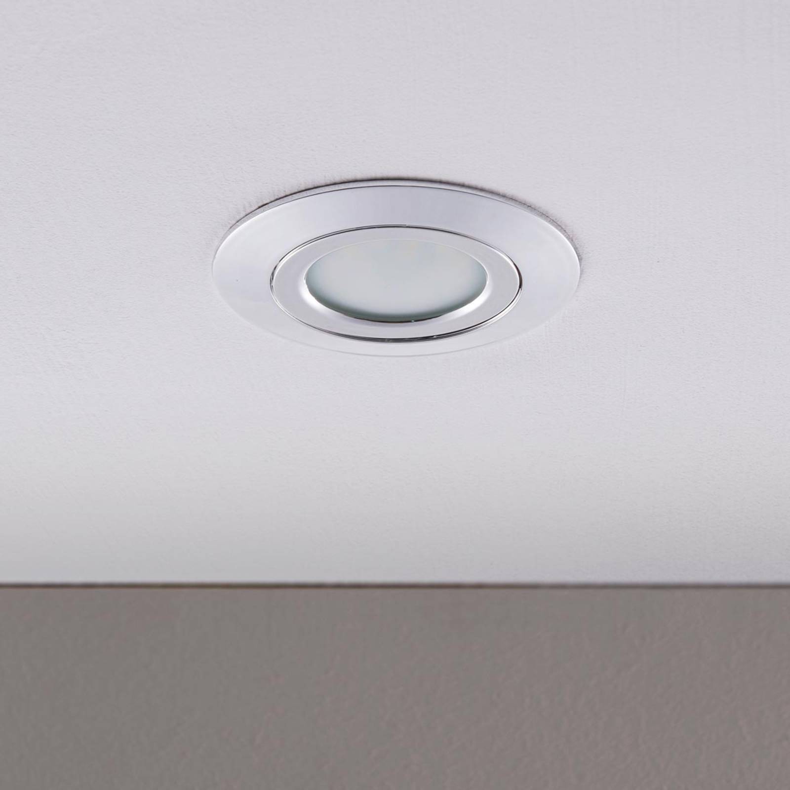 Lindby LED downlight Andrej, round, chrome, for Living / Dining Room, plastic, glass, metal, 4 W, H: 2.8 cm