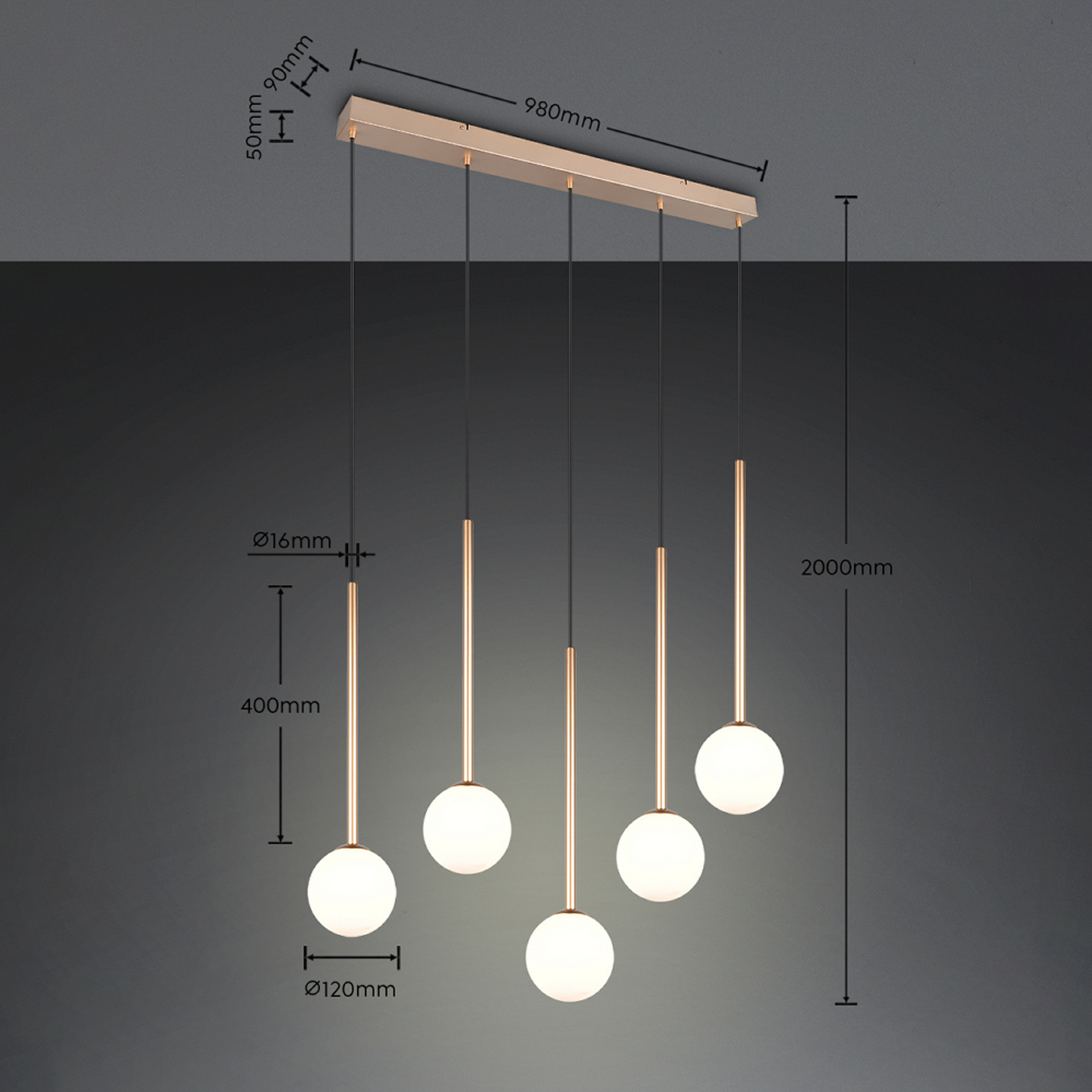 Piekaramā lampa „Firano“, zelta krāsā, garums 107 cm, metāla 5-spuldzes. Piekaramā lampa „Firano“, zelta krāsā, garums 107 cm, metāla 5-spuldzes.