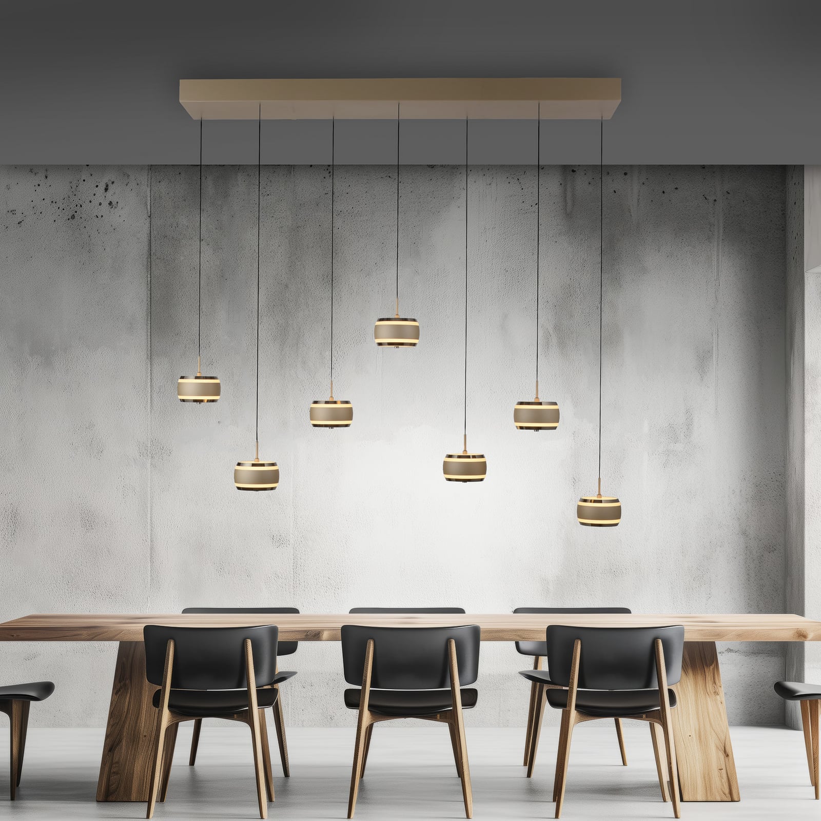LED-Hängelampe PURE Falling Rings, bronze Länge 132 cm 7-fl. LED-Hängelampe PURE Falling Rings, bronze Länge 132 cm 7-fl.