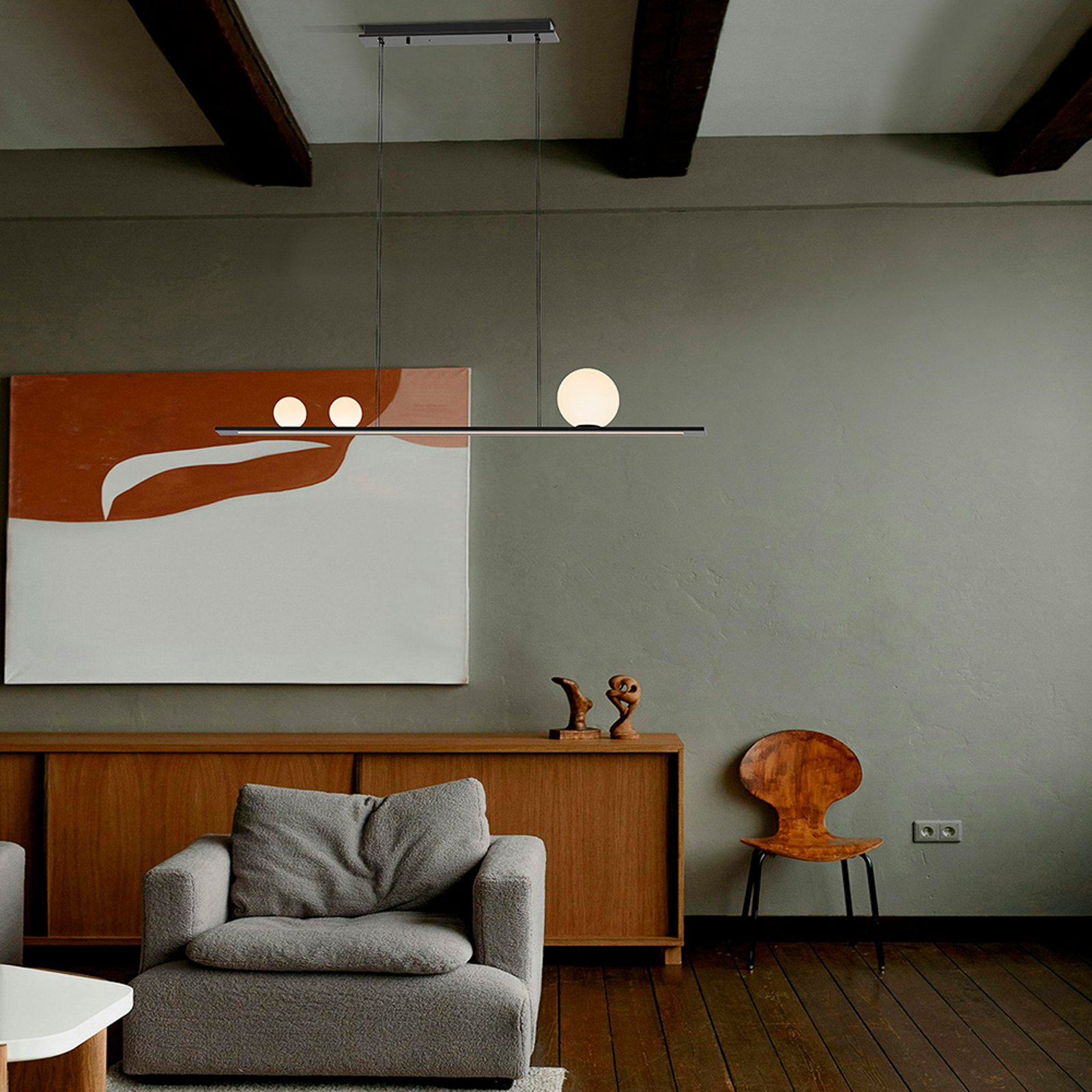 LED hanglamp Mila, zwart, lengte 120 cm, metaal LED hanglamp Mila, zwart, lengte 120 cm, metaal