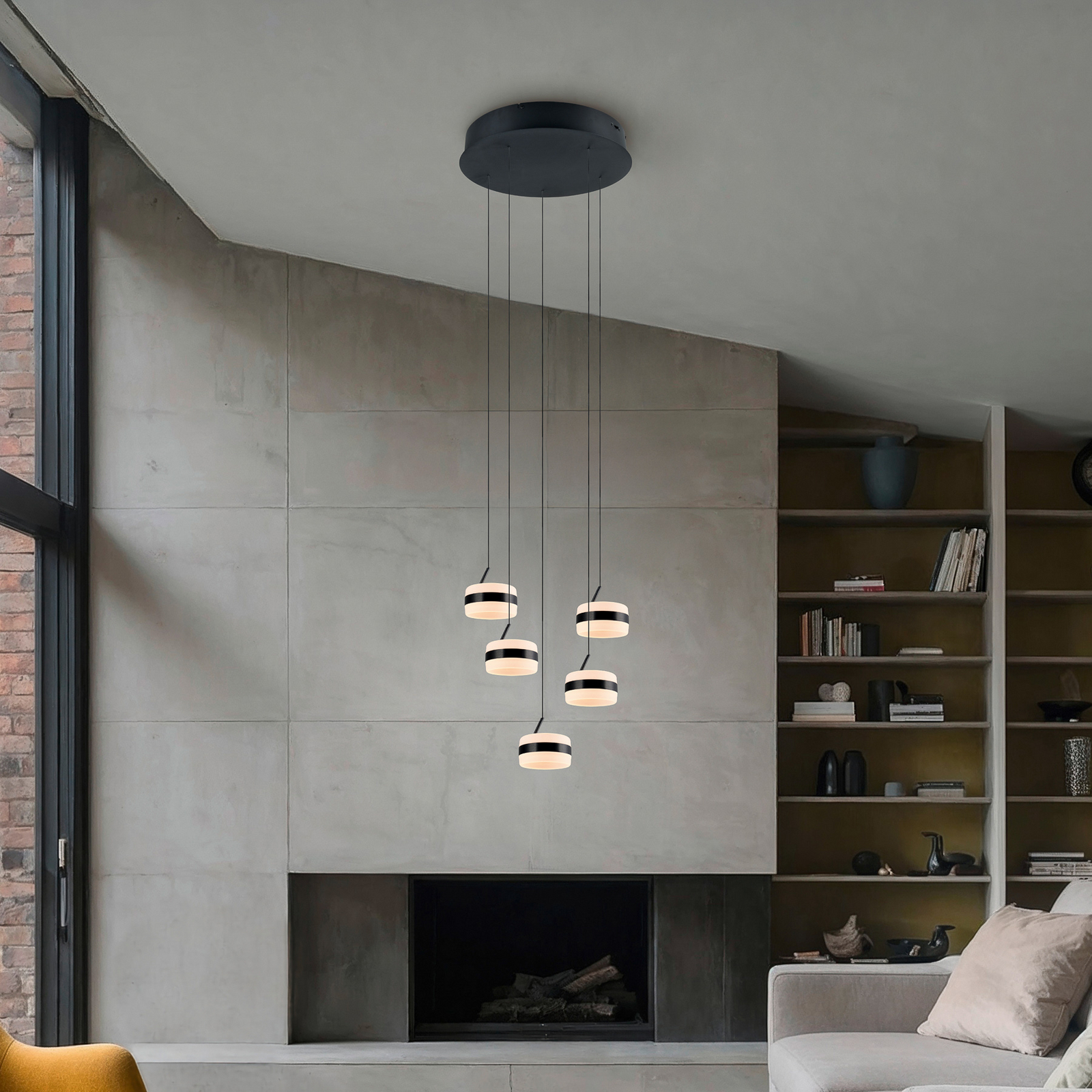 Candeeiro suspenso LED Dios, preto, Ø 45 cm, CCT, 5 lâmpadas. Candeeiro suspenso LED Dios, preto, Ø 45 cm, CCT, 5 lâmpadas.