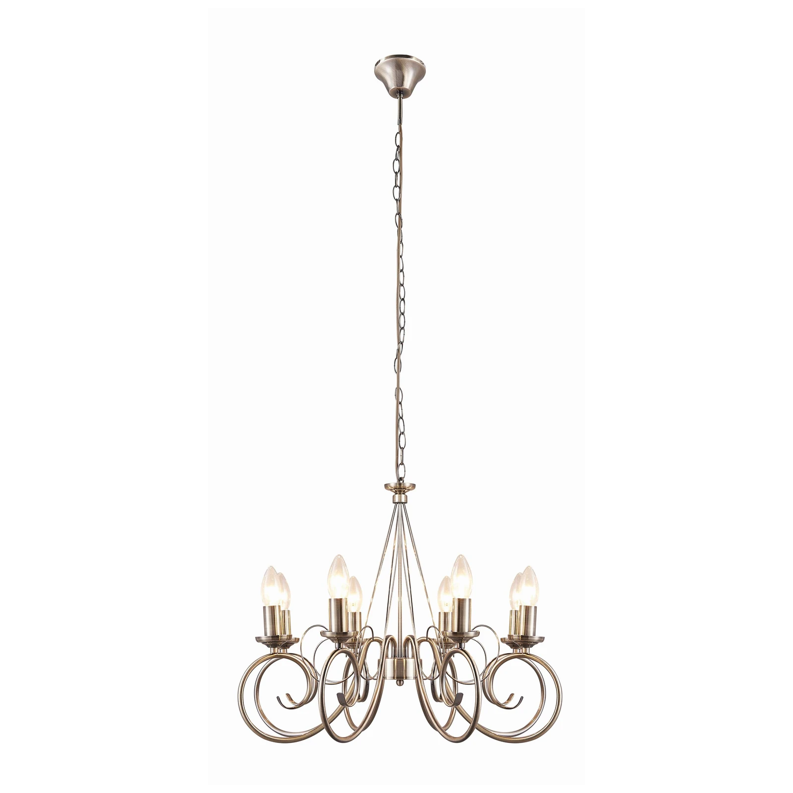 Luster Lindby Marnia, 8 svetiel, Ø 53 cm, starožitná mosadz, E14