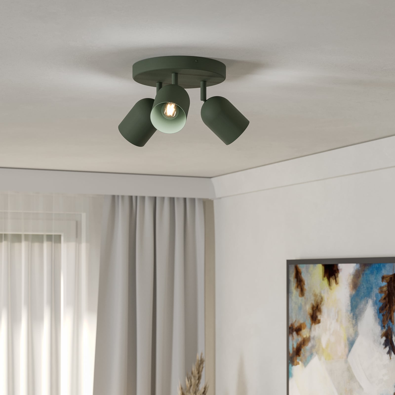 Deckenstrahler Tilston, dunkelgrün, Ø 25 cm, 3-flg., Stahl