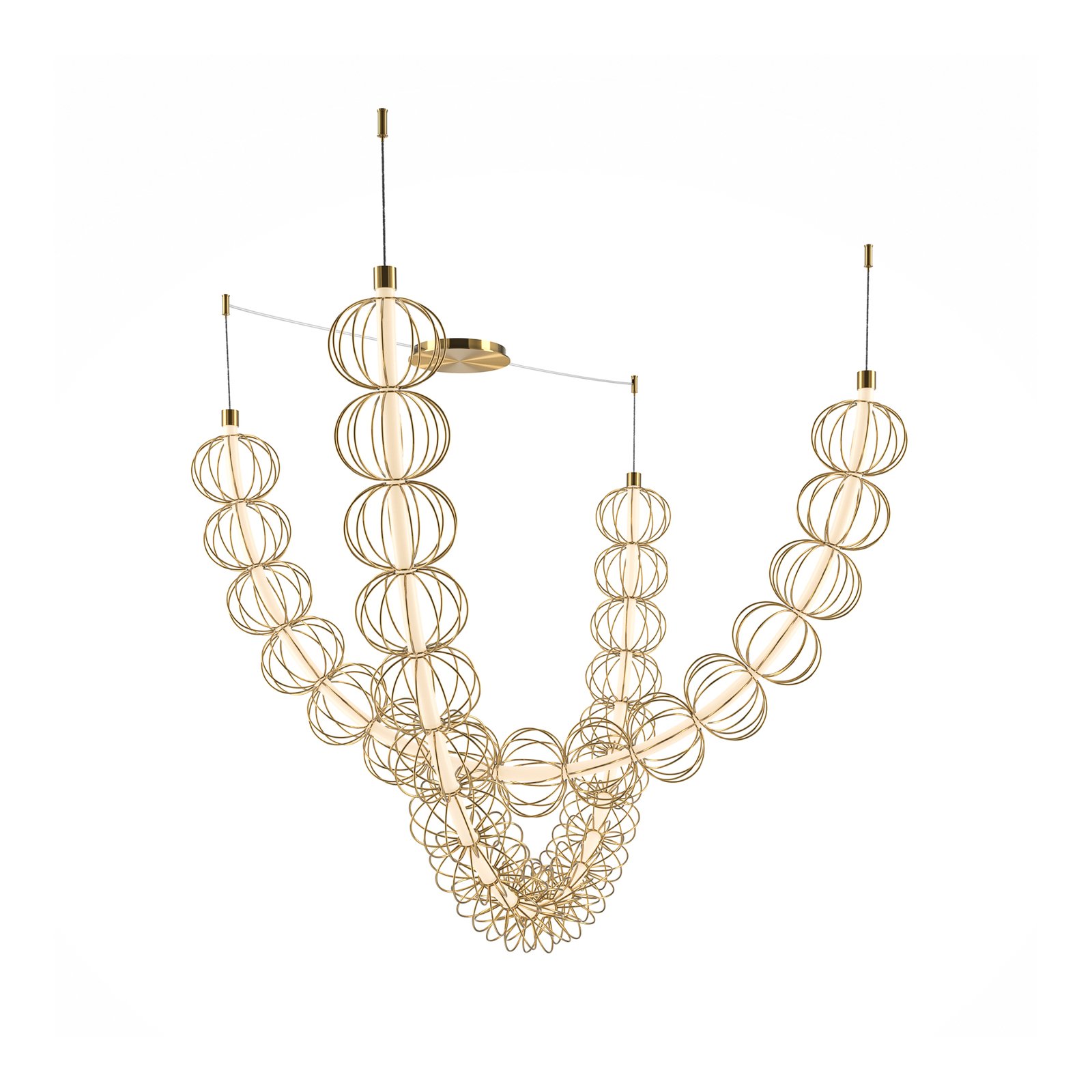 Maytoni LED pendant light Golden Cage, 2-piece, height 184 cm