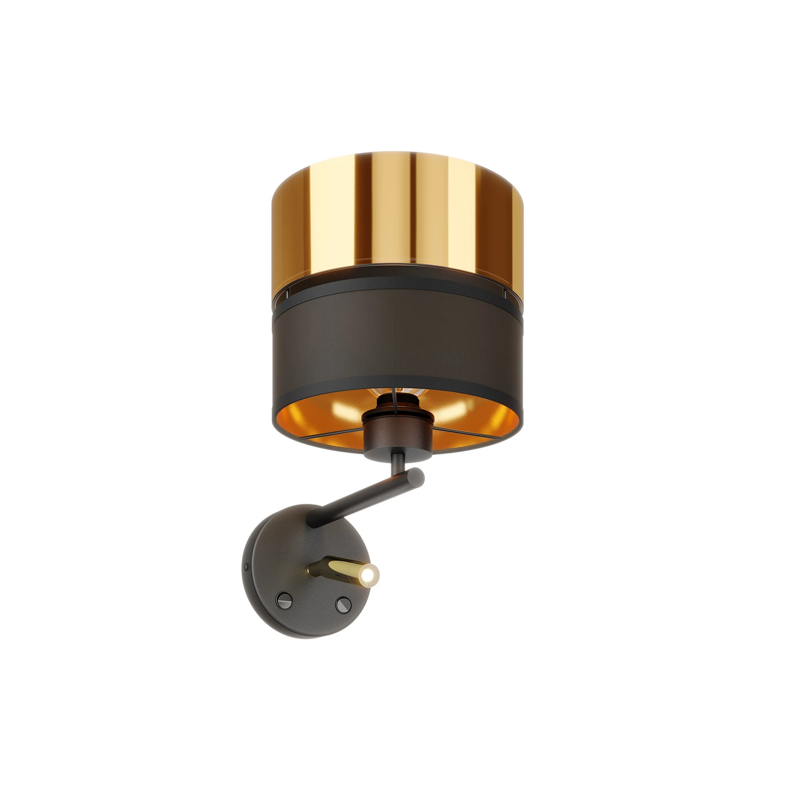 Aplique de pared Hilton negro/dorado con brazo de lectura LED