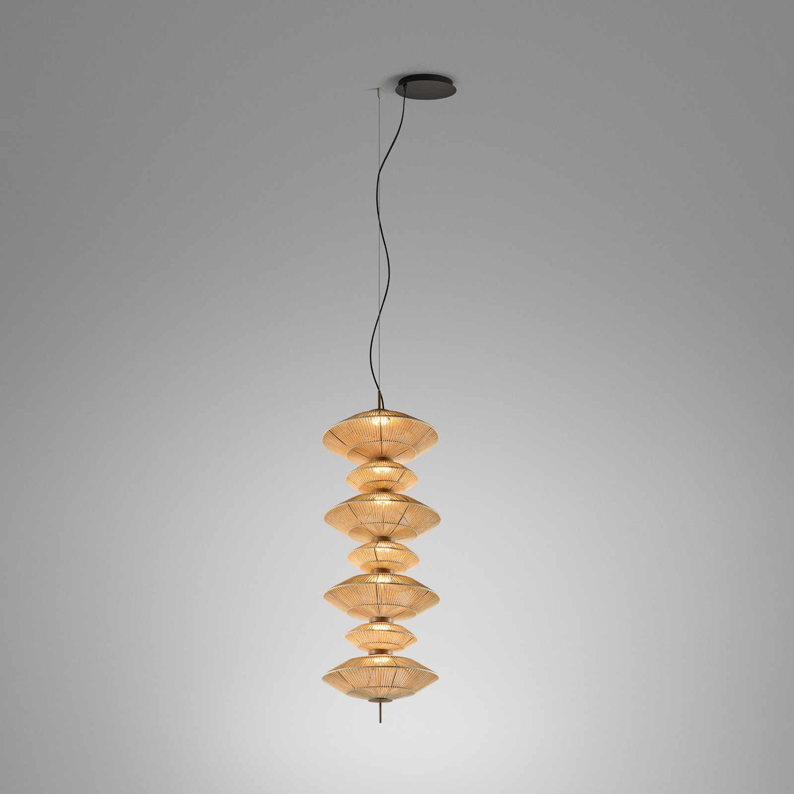 Lampă suspendată LED Bover Yuyun S/7C dimabilă 0-10V bej - Camera de zi / sufragerie - Design - Bej negru - Țesătură / Textil