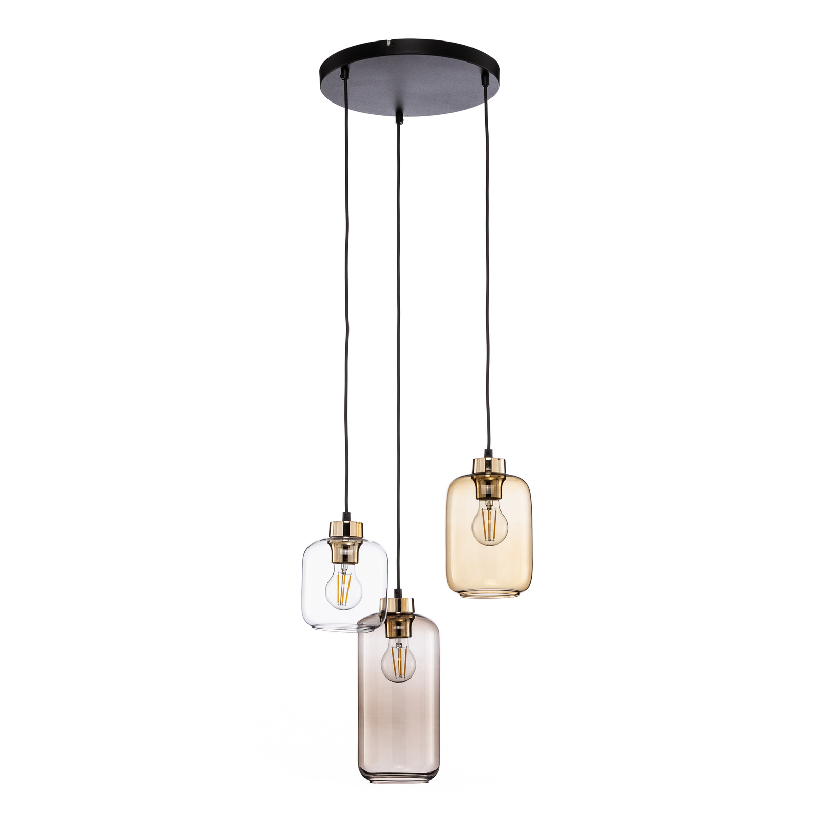Marco Brown pendant light, 3-bulb, clear/brown