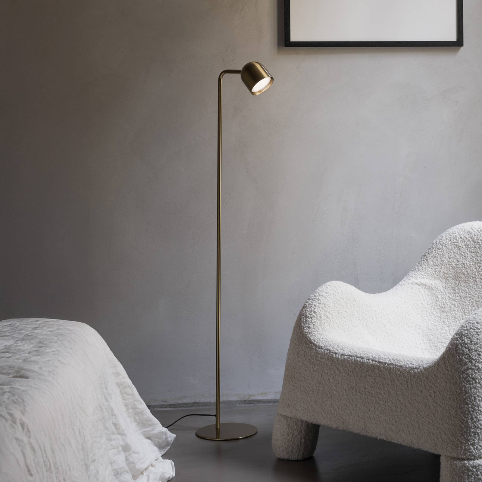 Lampa podłogowa IDEAL LUX Dodo, mosiężna, wysokość 118 cm, metalowa, ściemniana