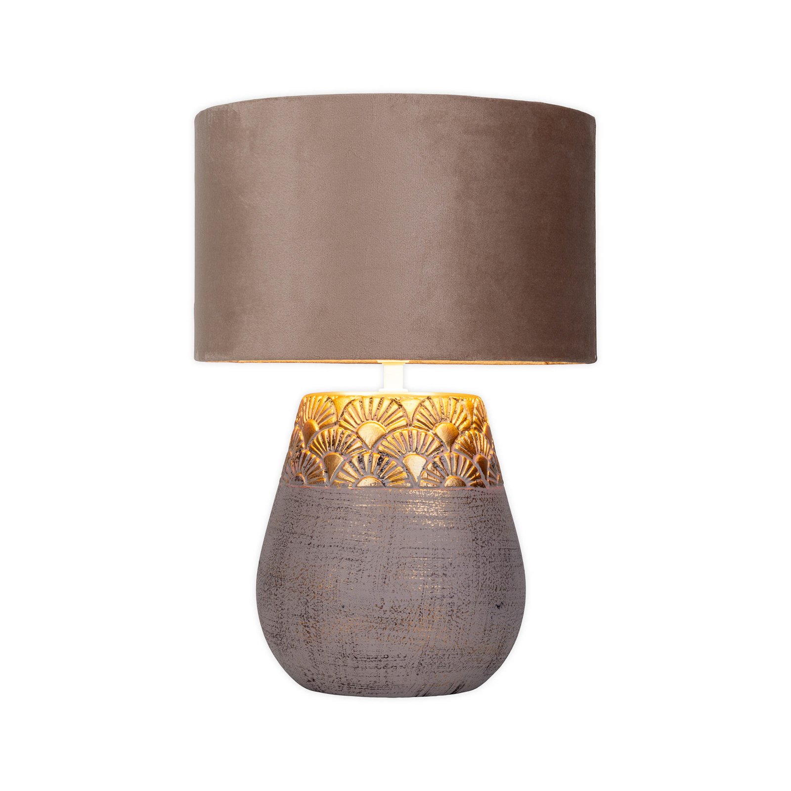 Lampe à poser Bronco, beige, céramique/simili cuir, hauteur 39 cm