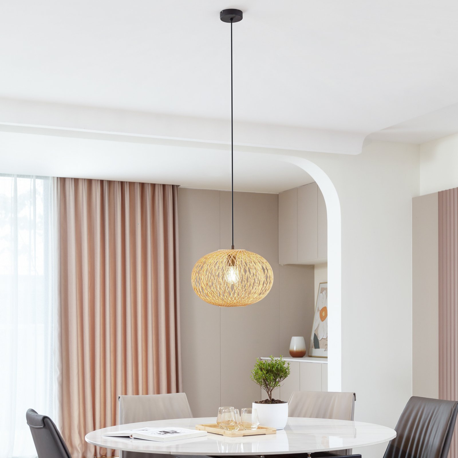 Solvira Pendant Bamboo/Black - Lindby