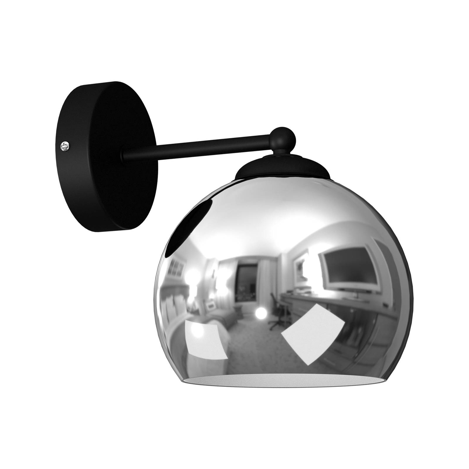 Euluna Tory wall light black/chrome w glass dome, for Living / Dining Room, metal, glass, E27, 60 W, W: 15 cm, H: 28 cm